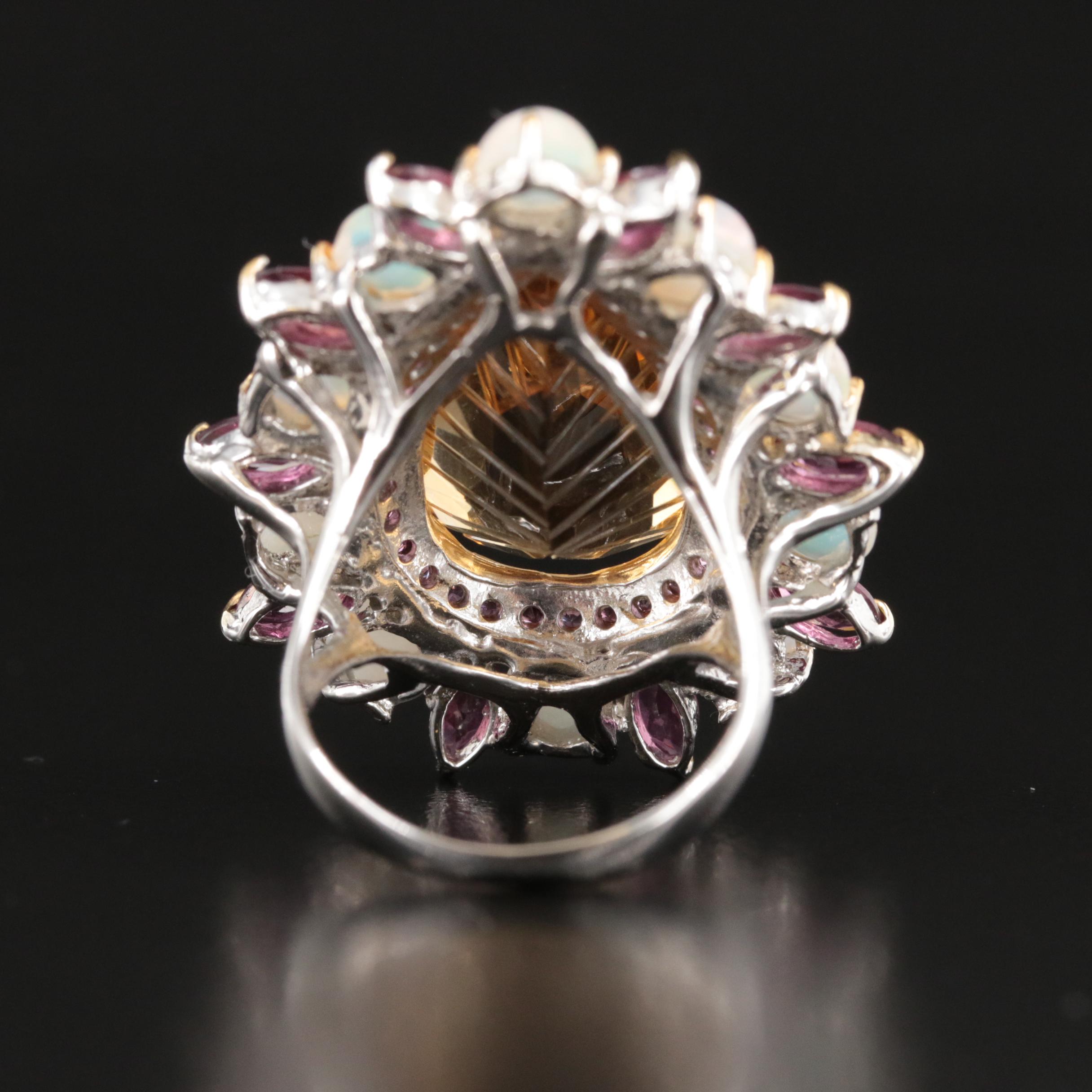 Sterling Citrine, Garnet and Opal Ring