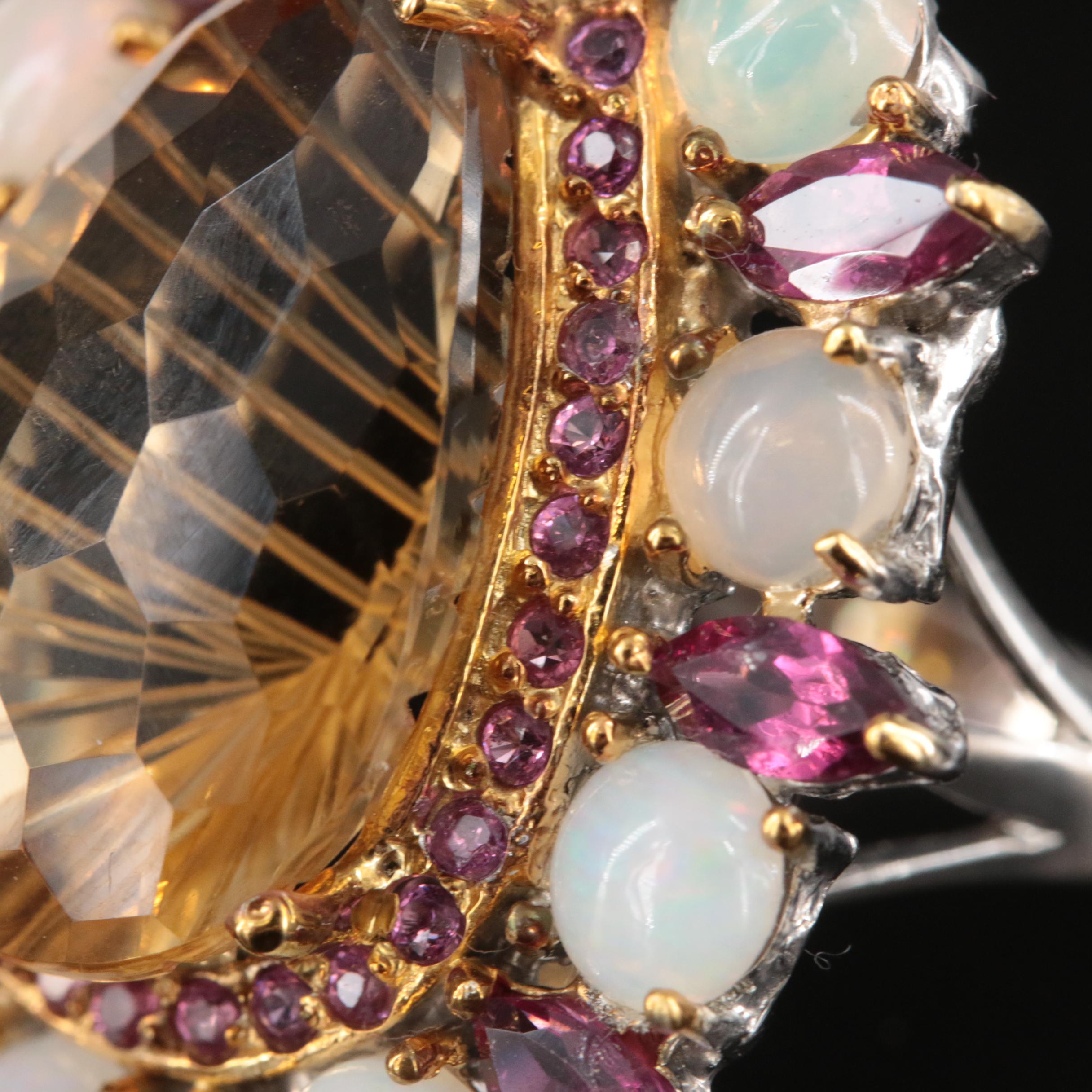 Sterling Citrine, Garnet and Opal Ring