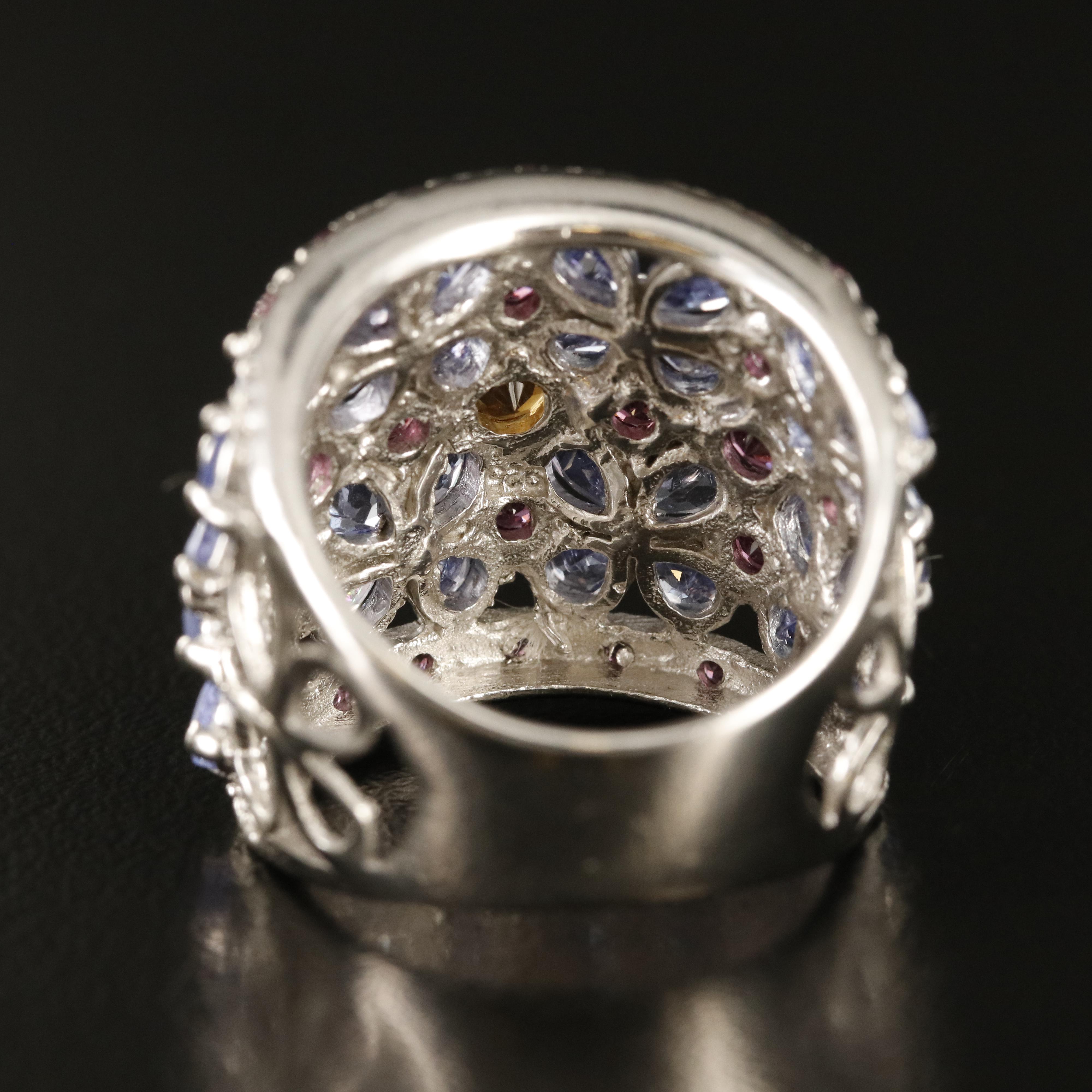 Sterling Citrine, Tanzanite and Garnet Floral Ring