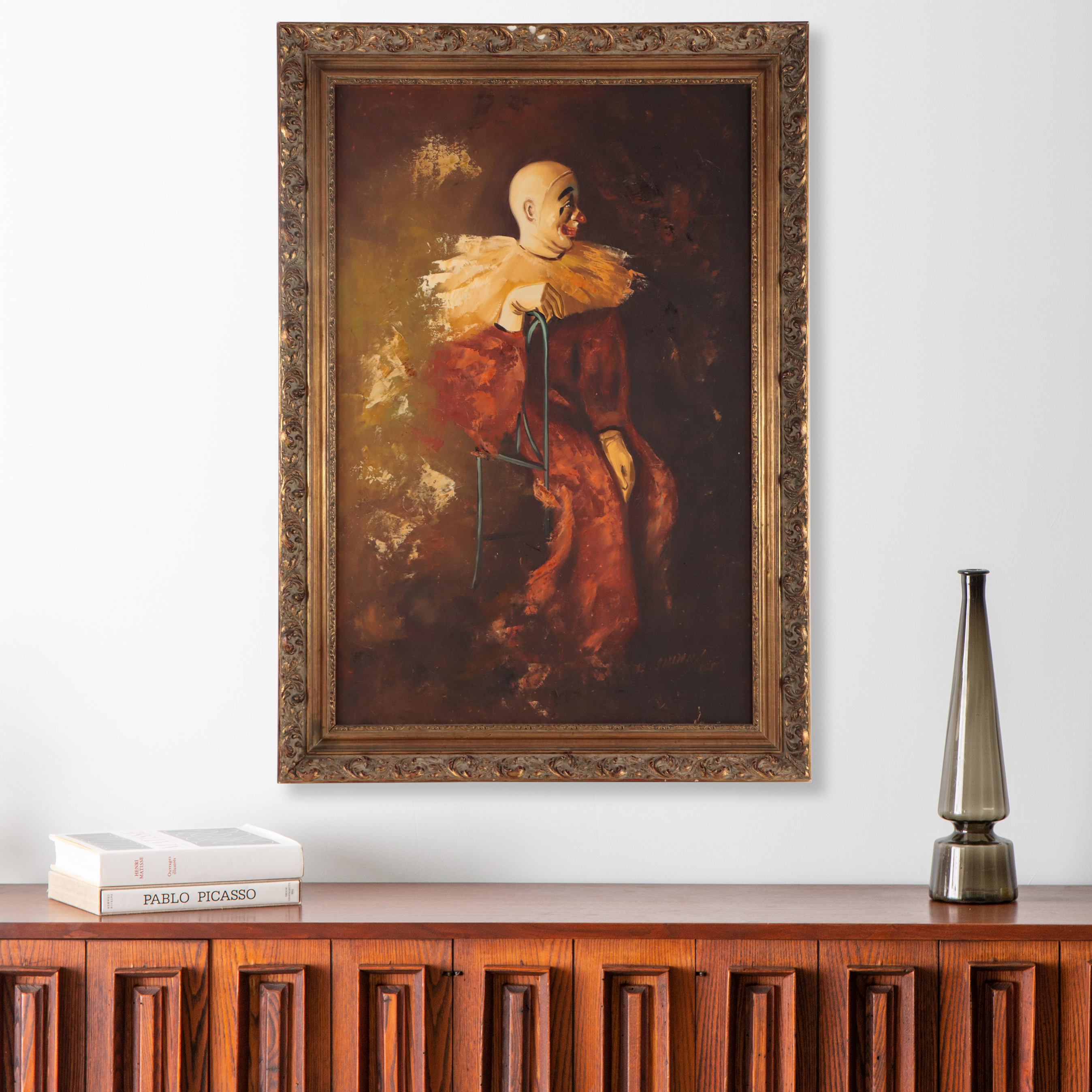 Full Length Portrait Oil Painting of Seated Clown