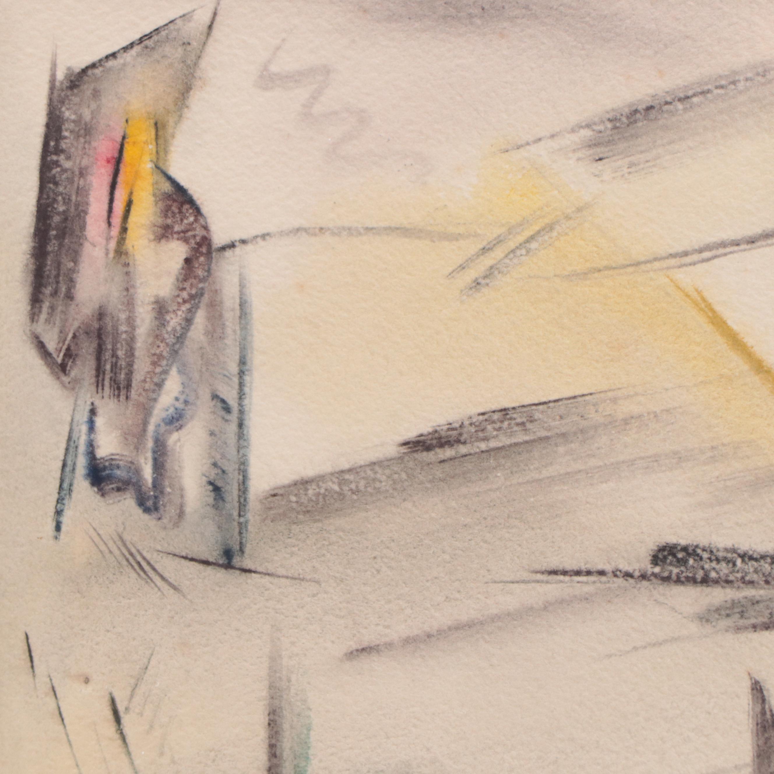 Yngve H. Olsen Modernist Watercolor Painting of Landscape, Mid-20th Century