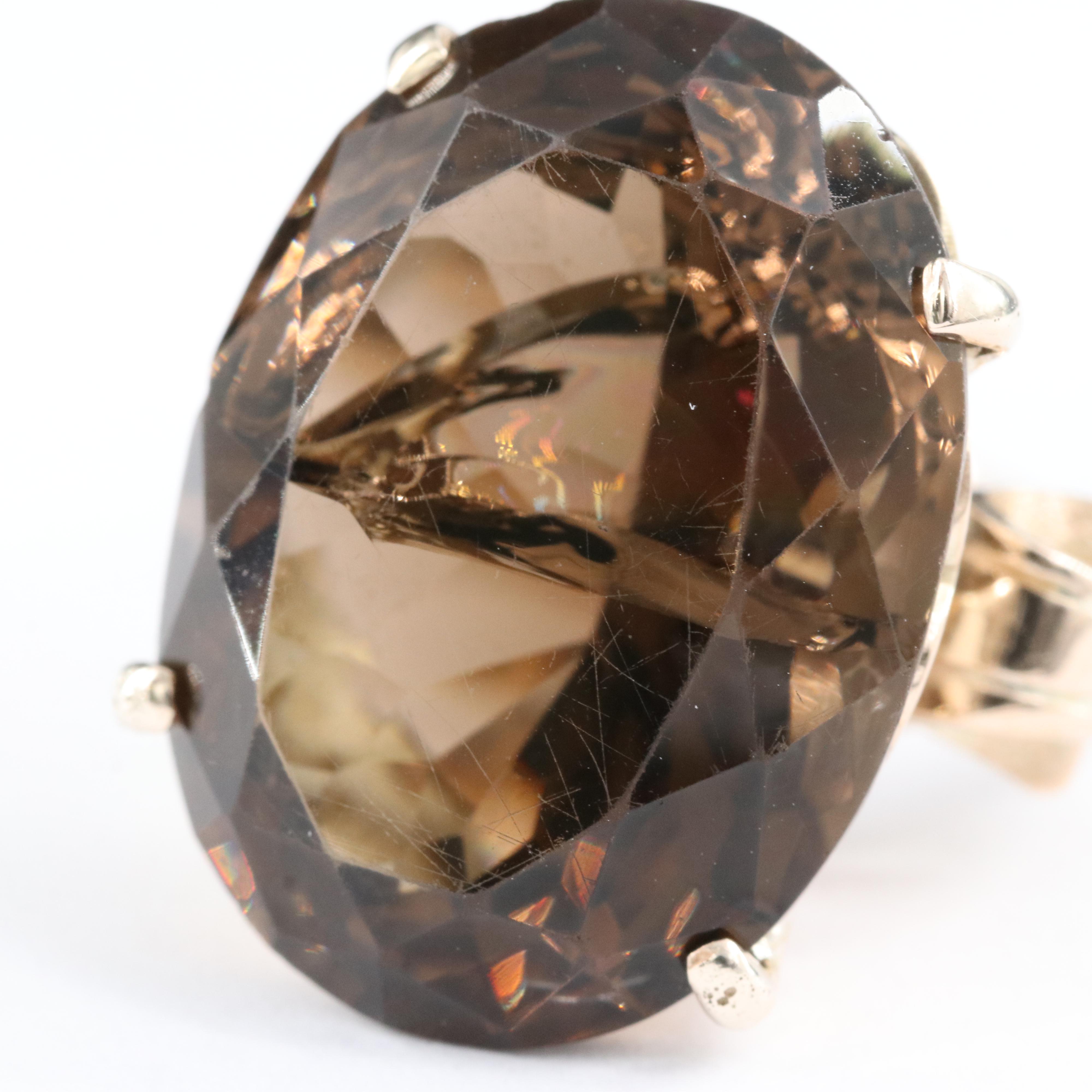 Vintage 10K 20.64 CT Smoky Quartz Ring