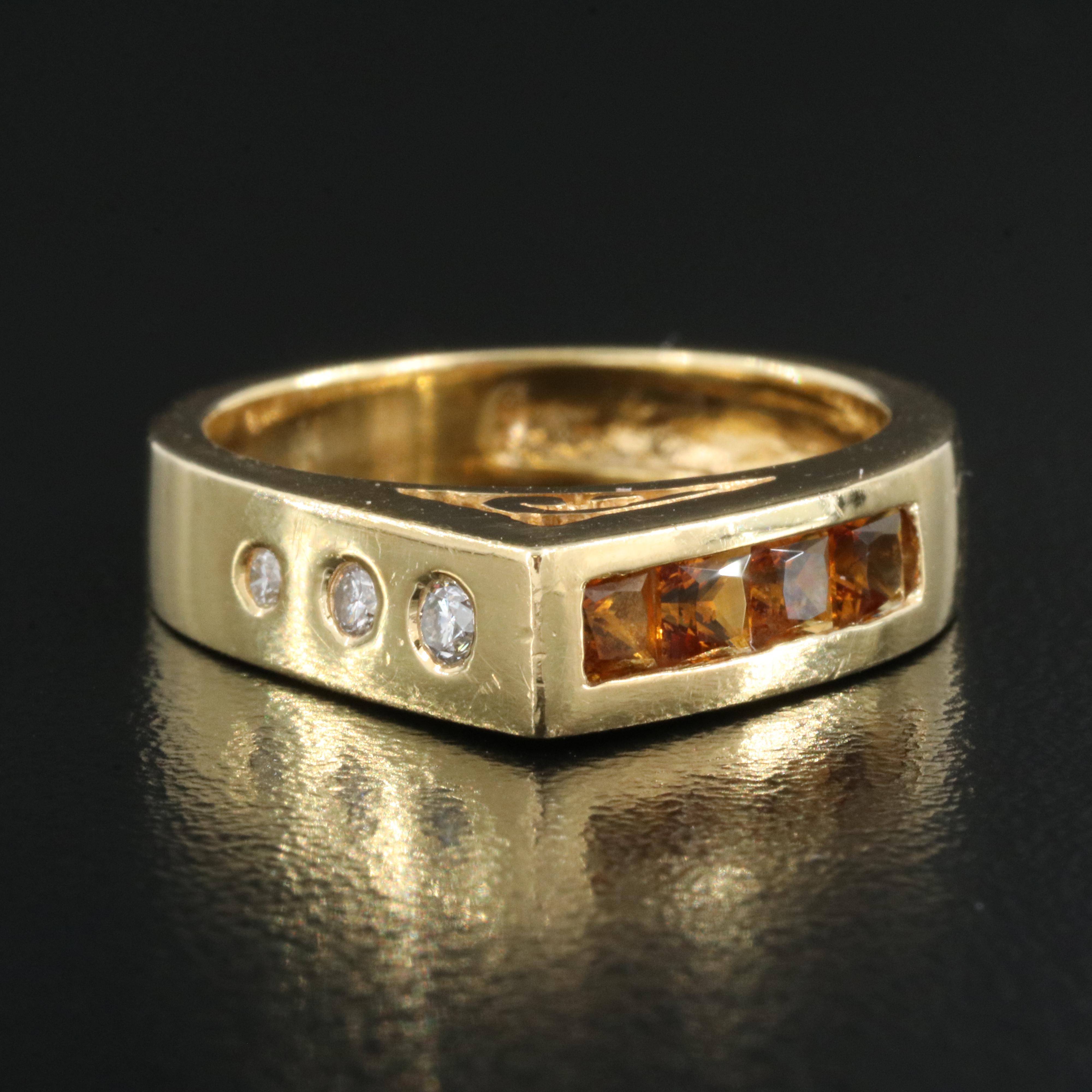 18K Citrine and Diamond Pyramid Ring