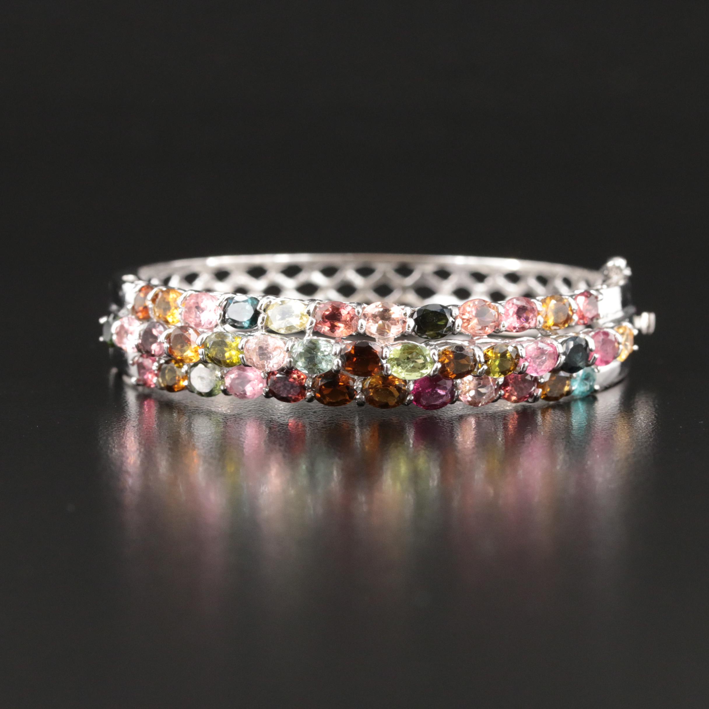 Sterling Tourmaline Hinged Bangle