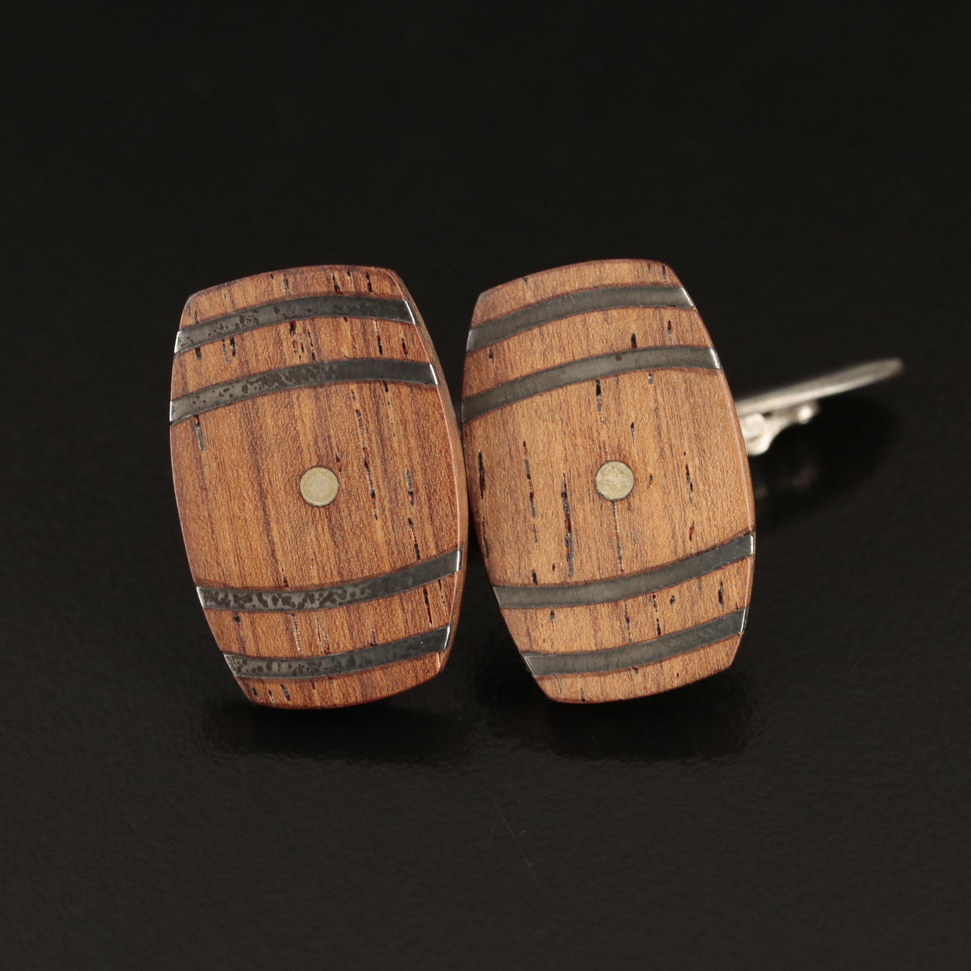 Einar Dragsted Sterling Wood Barrel Inlay Cufflinks