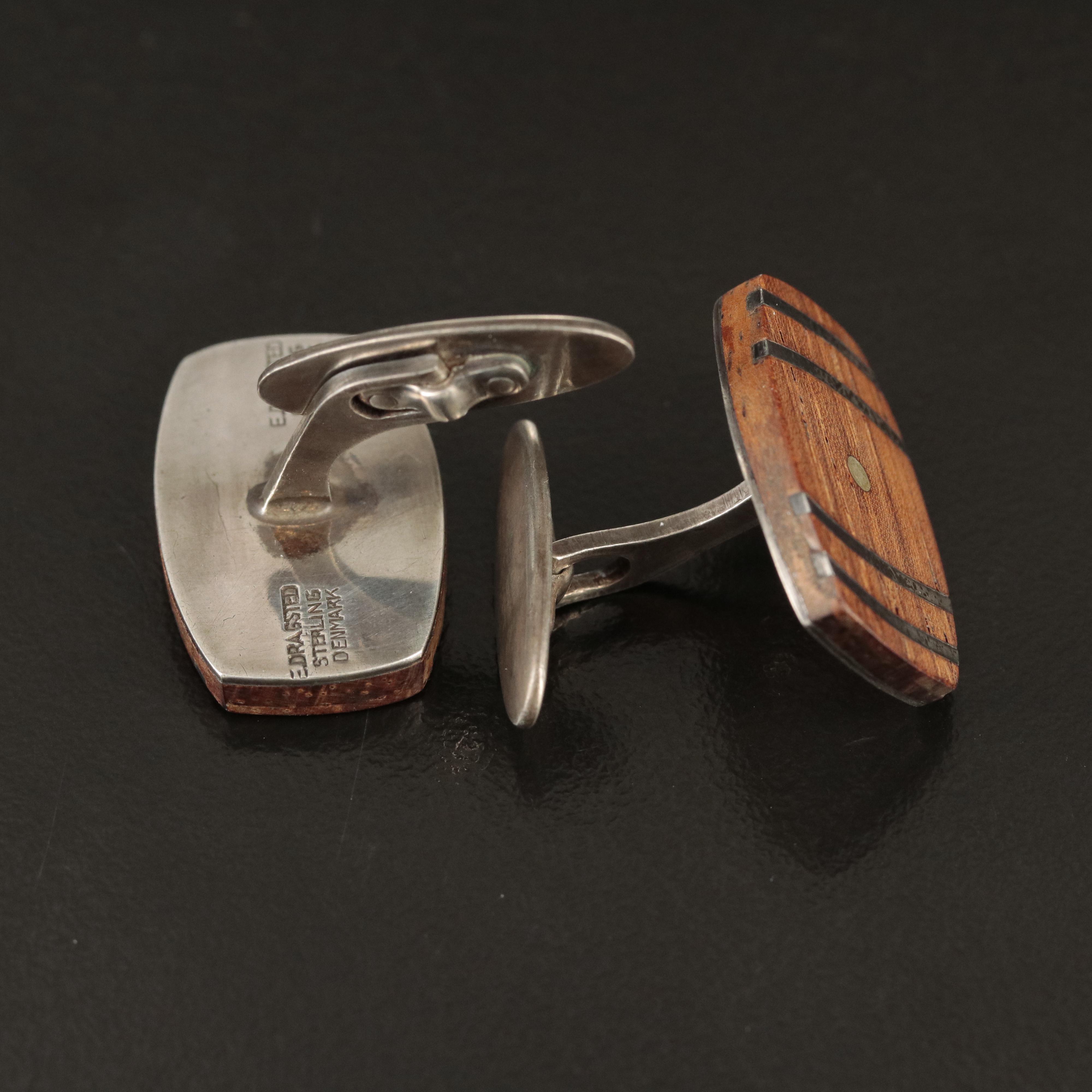 Einar Dragsted Sterling Wood Barrel Inlay Cufflinks