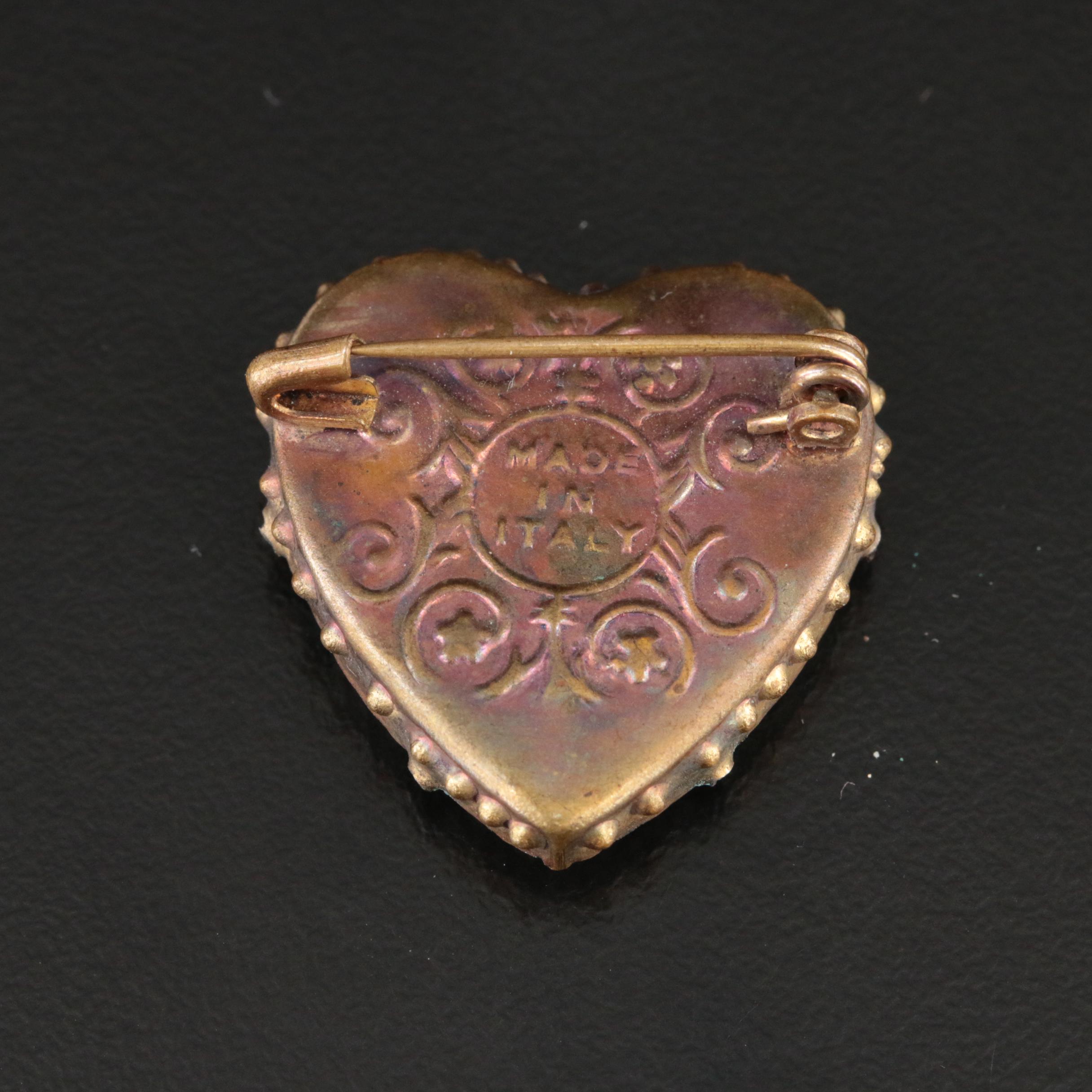 Vintage Italian Micromosaic Heart Brooch