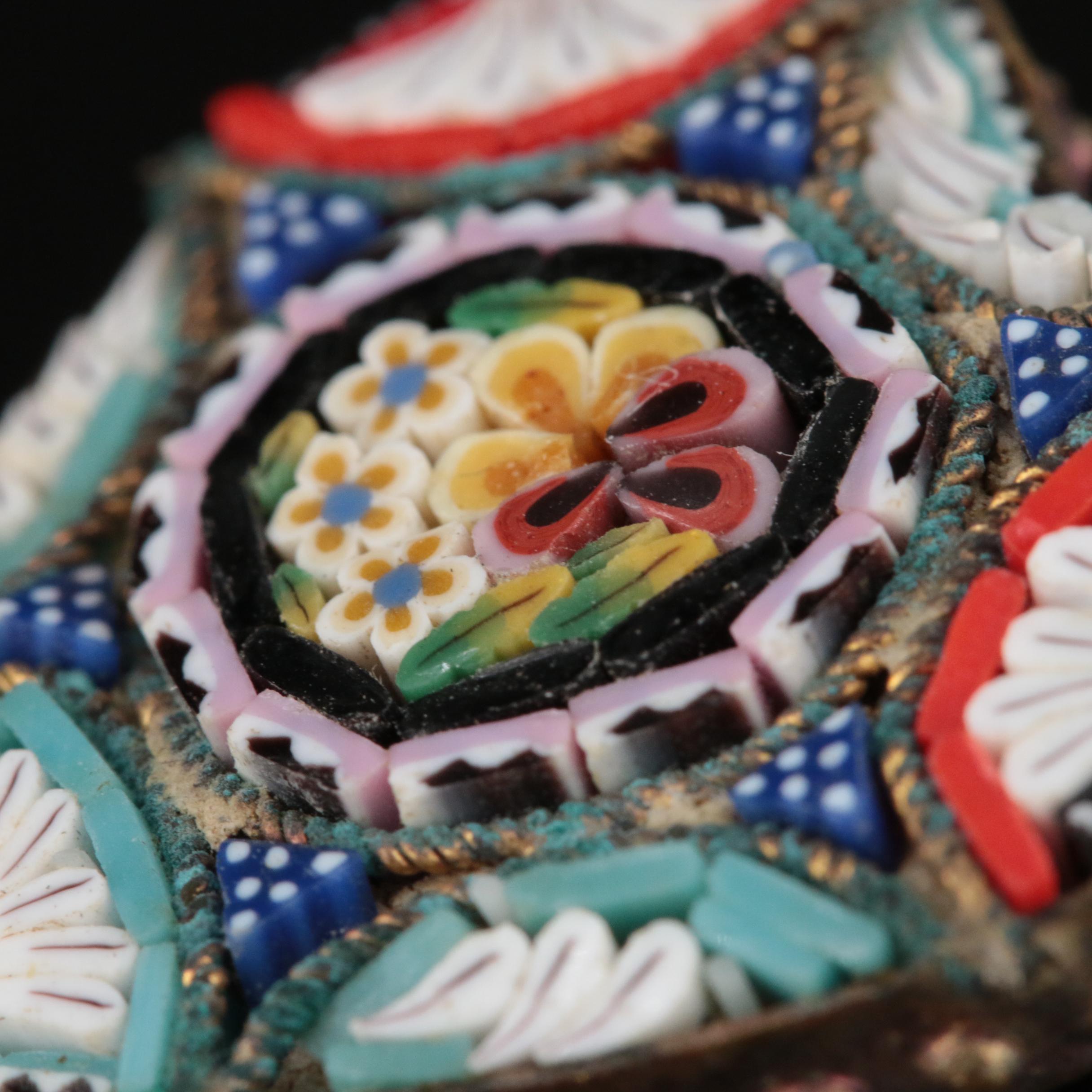 Vintage Italian Micromosaic Heart Brooch