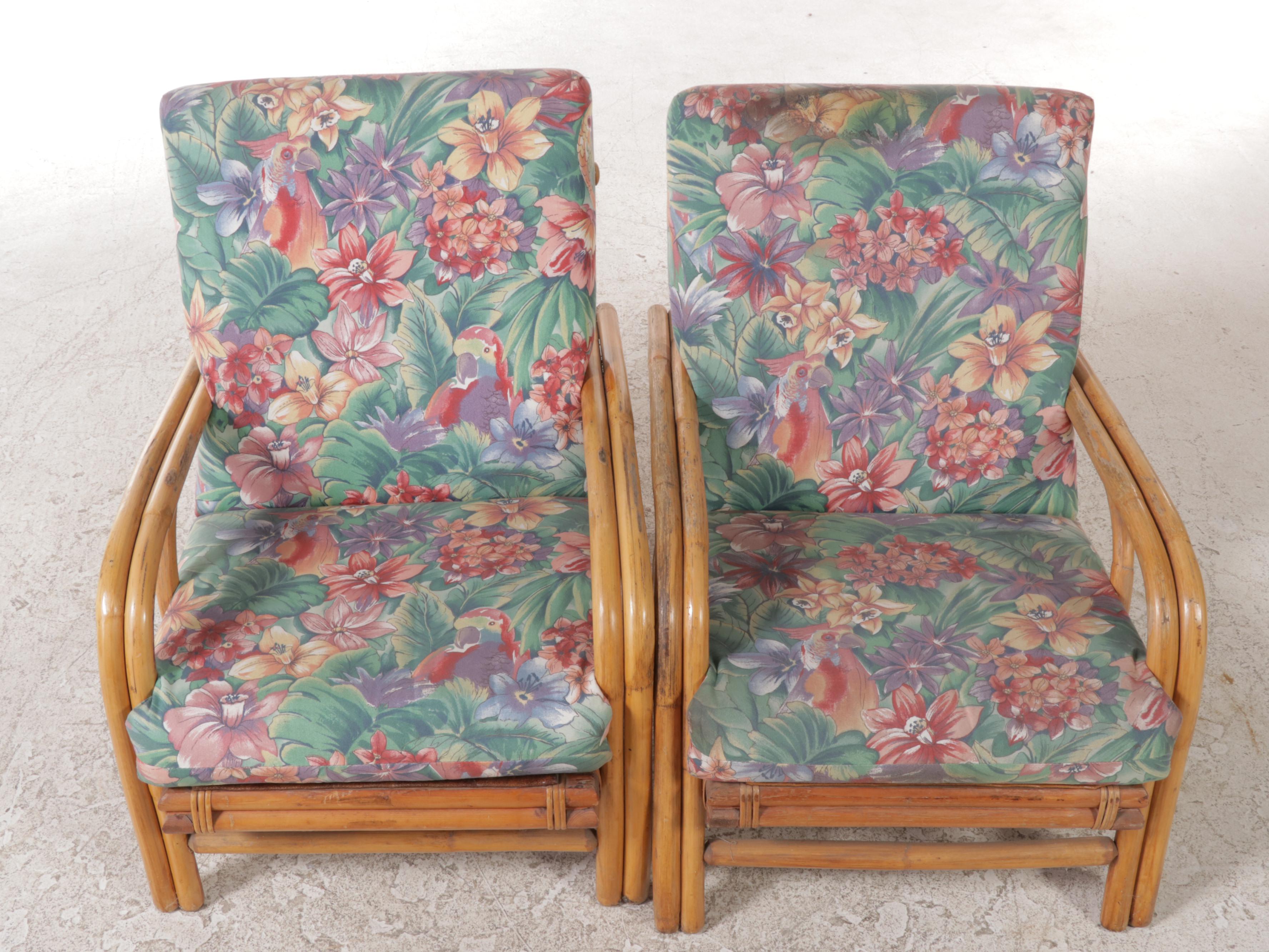 Pair of Rattan Patio Lounge Chairs, Mid to Late 20th Century