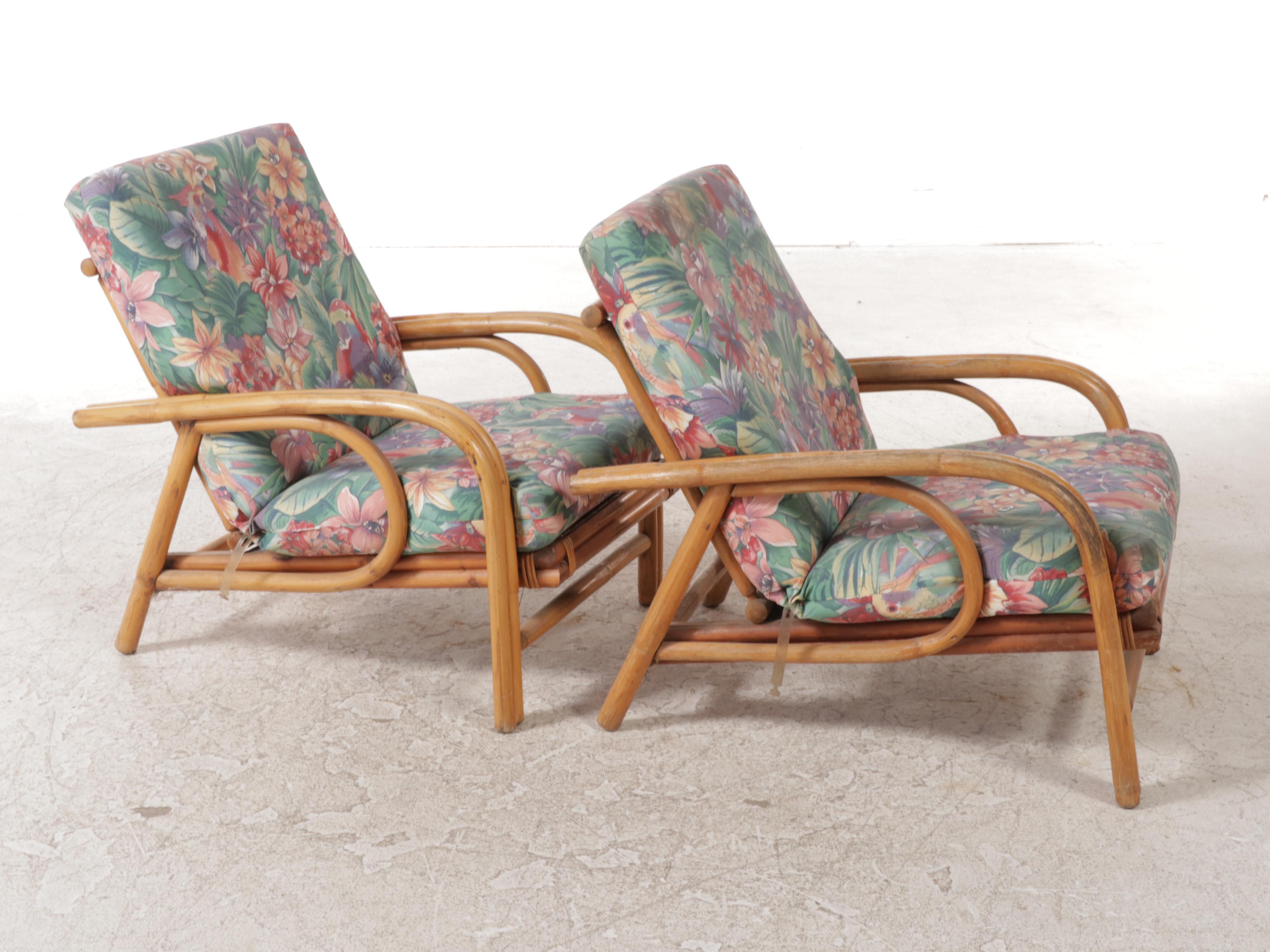Pair of Rattan Patio Lounge Chairs, Mid to Late 20th Century