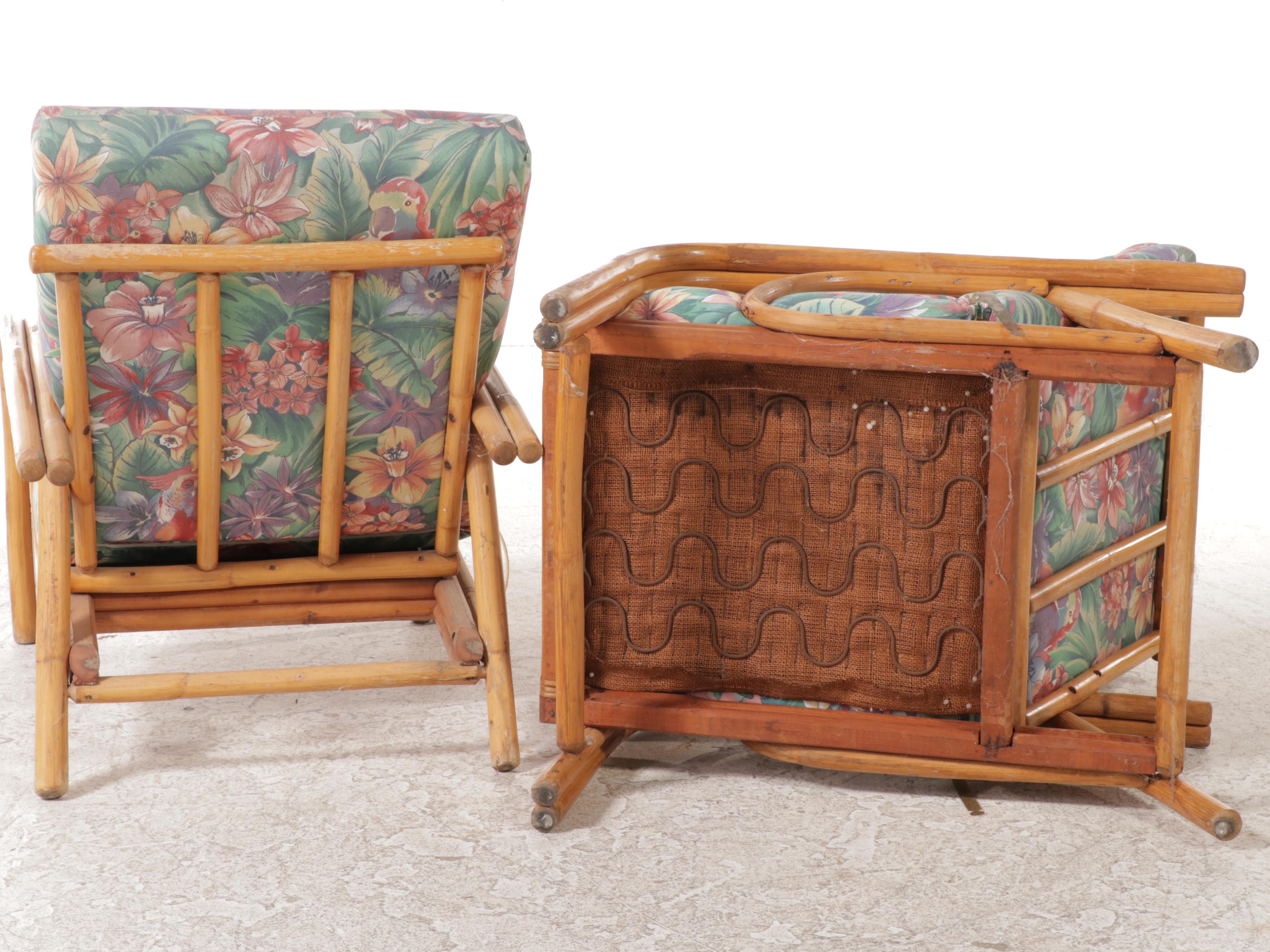 Pair of Rattan Patio Lounge Chairs, Mid to Late 20th Century
