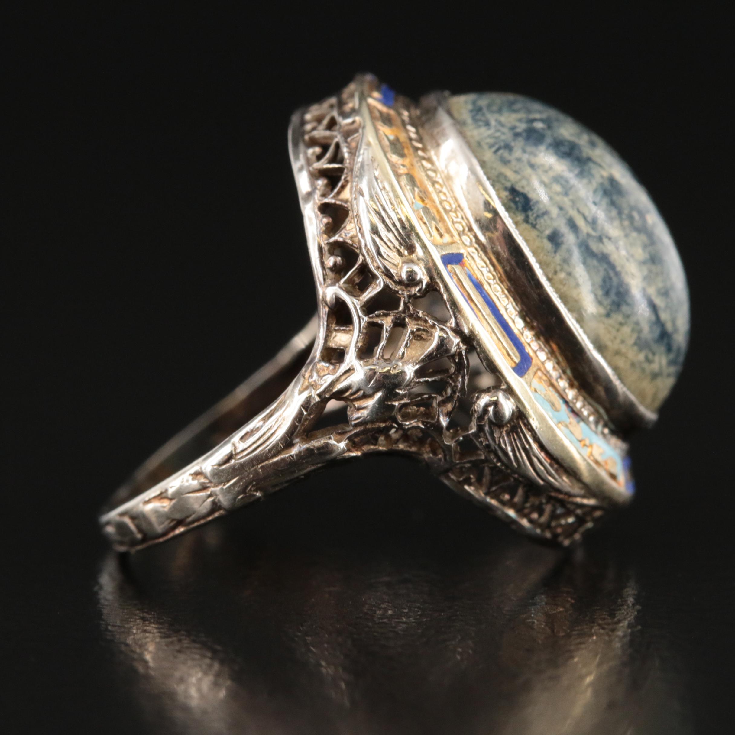 Vintage 14K Jasper and Enamel Ring