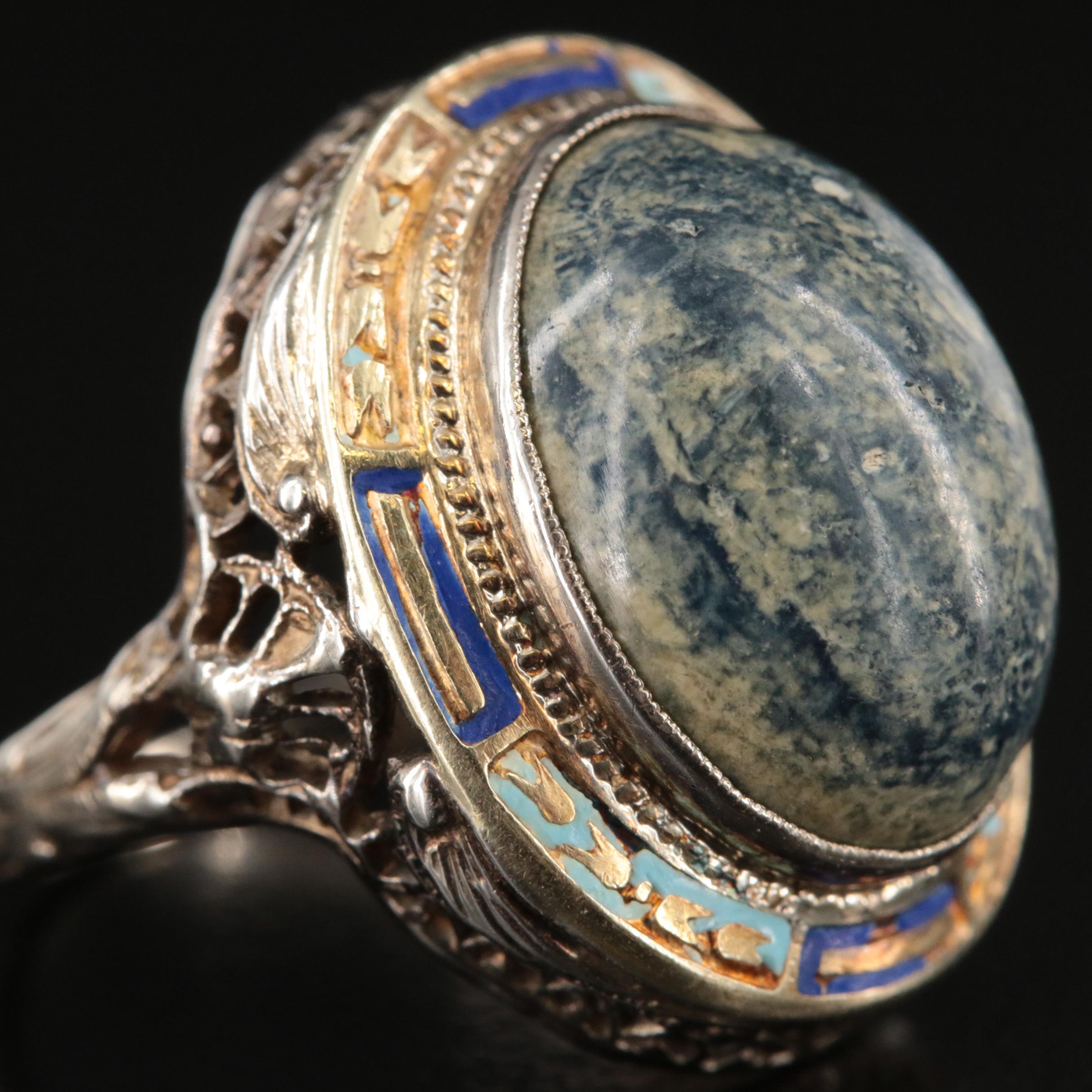 Vintage 14K Jasper and Enamel Ring