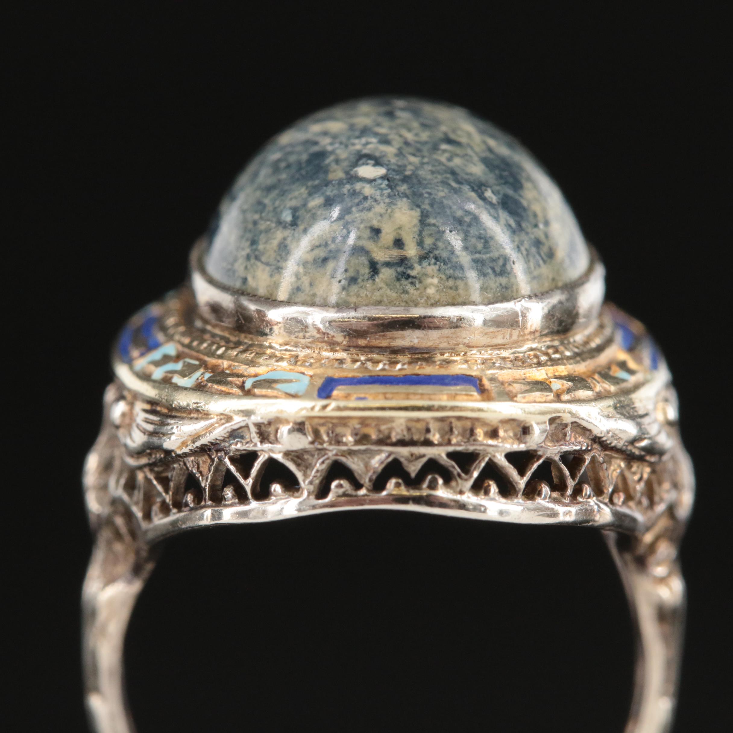 Vintage 14K Jasper and Enamel Ring