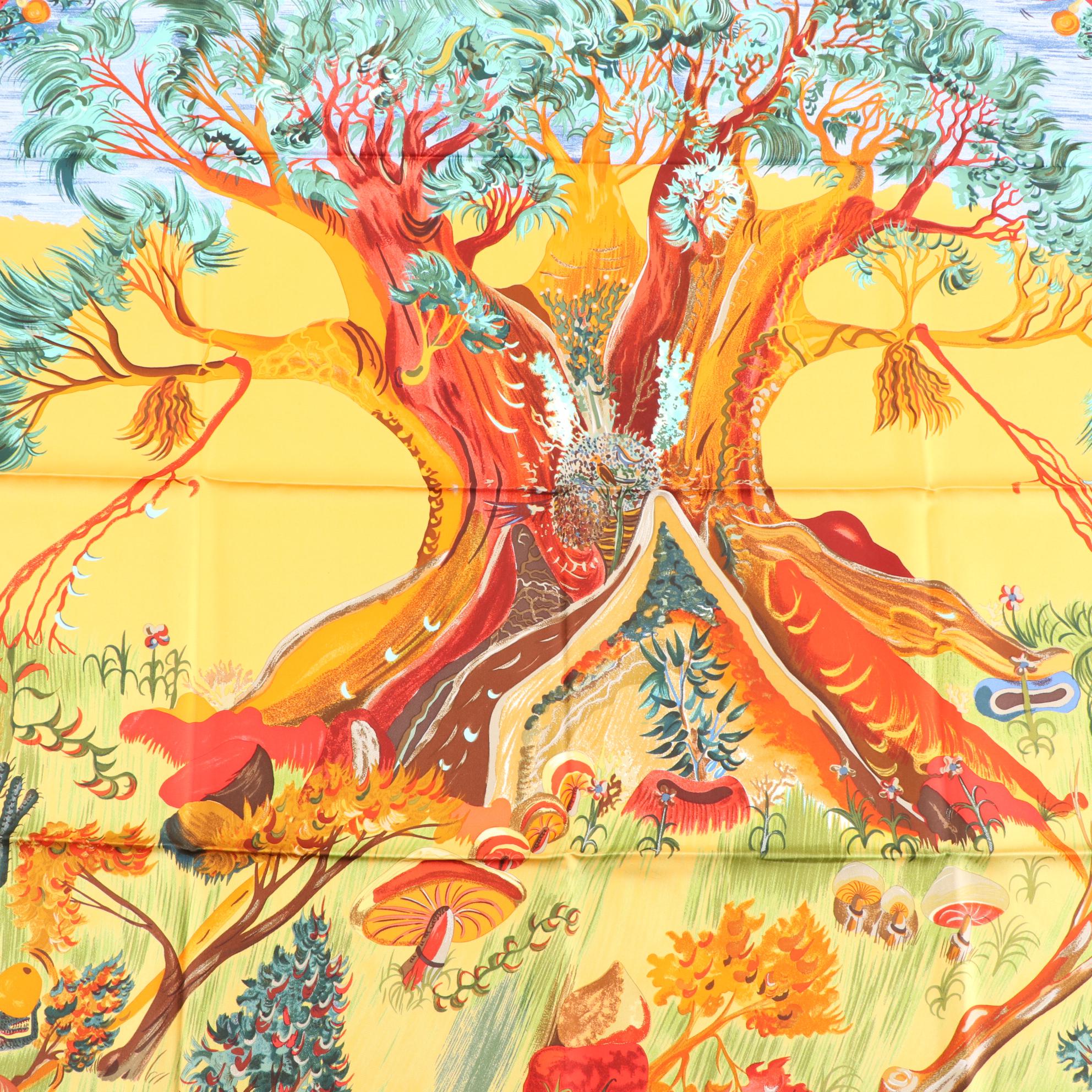 Hermès "Kuggor Tree" Scarf 90 in Silk Twill