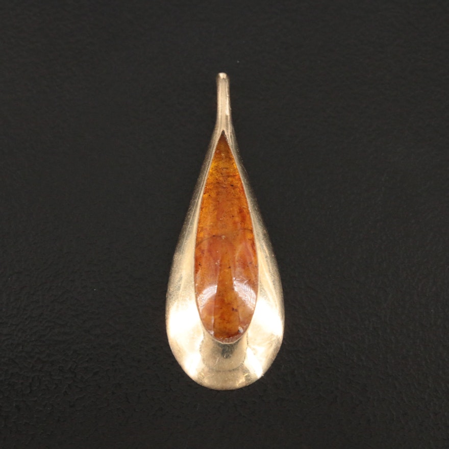 14K Amber Teardrop Pendant