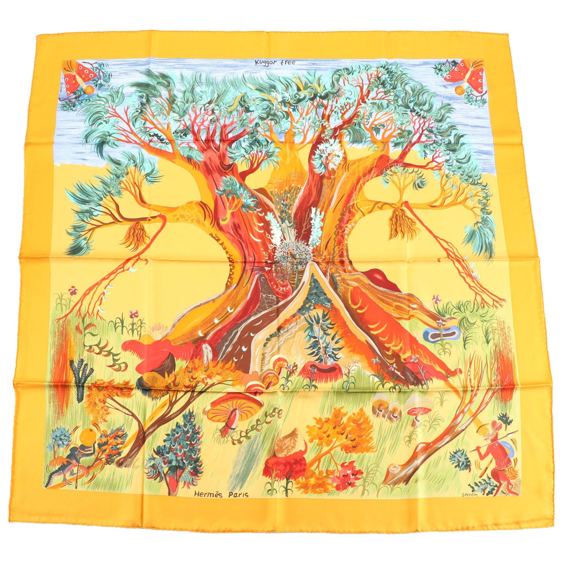 Hermès "Kuggor Tree" Scarf 90 in Silk Twill
