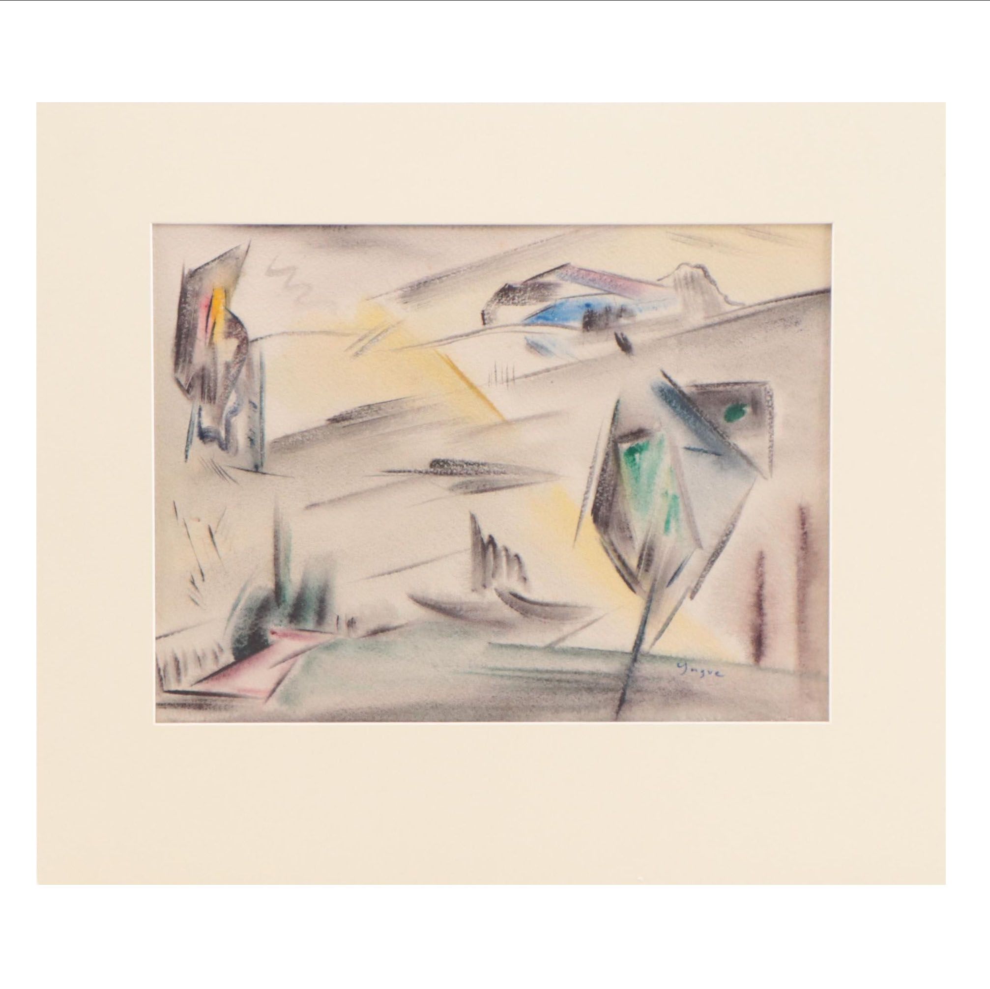 Yngve H. Olsen Modernist Watercolor Painting of Landscape, Mid-20th Century