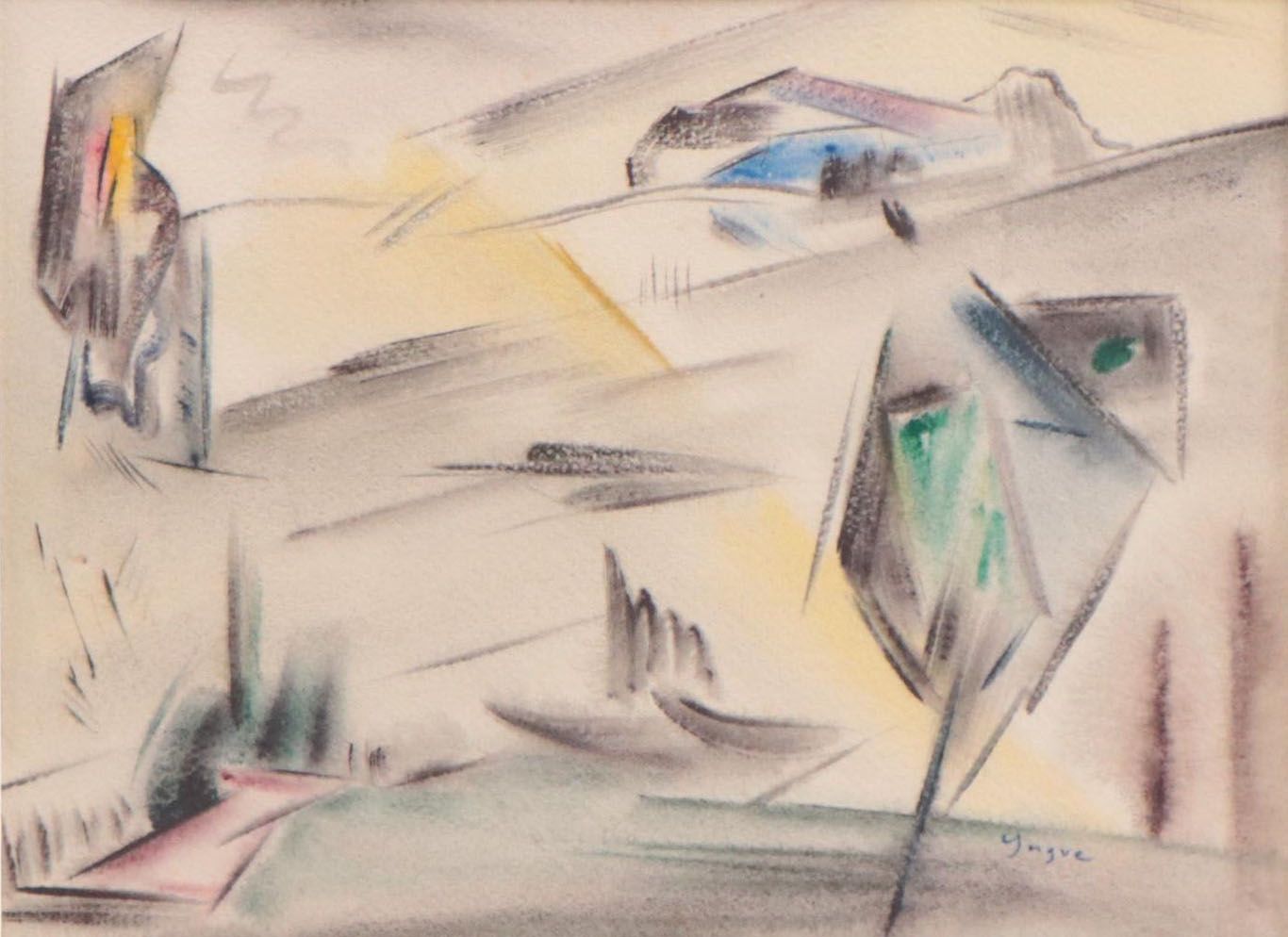 Yngve H. Olsen Modernist Watercolor Painting of Landscape, Mid-20th Century