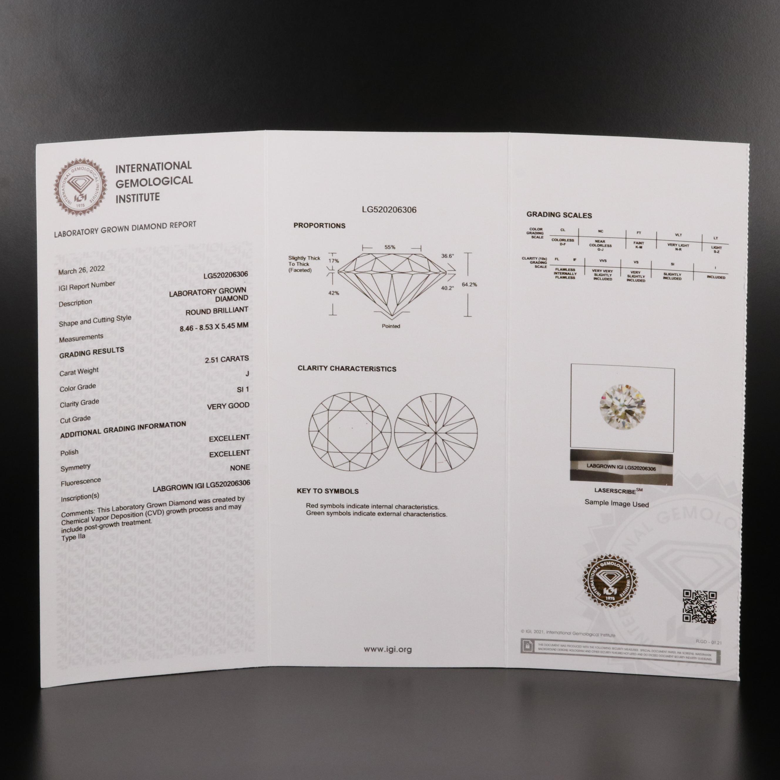 Loose 2.51 CT Lab Grown Diamond with IGI Report