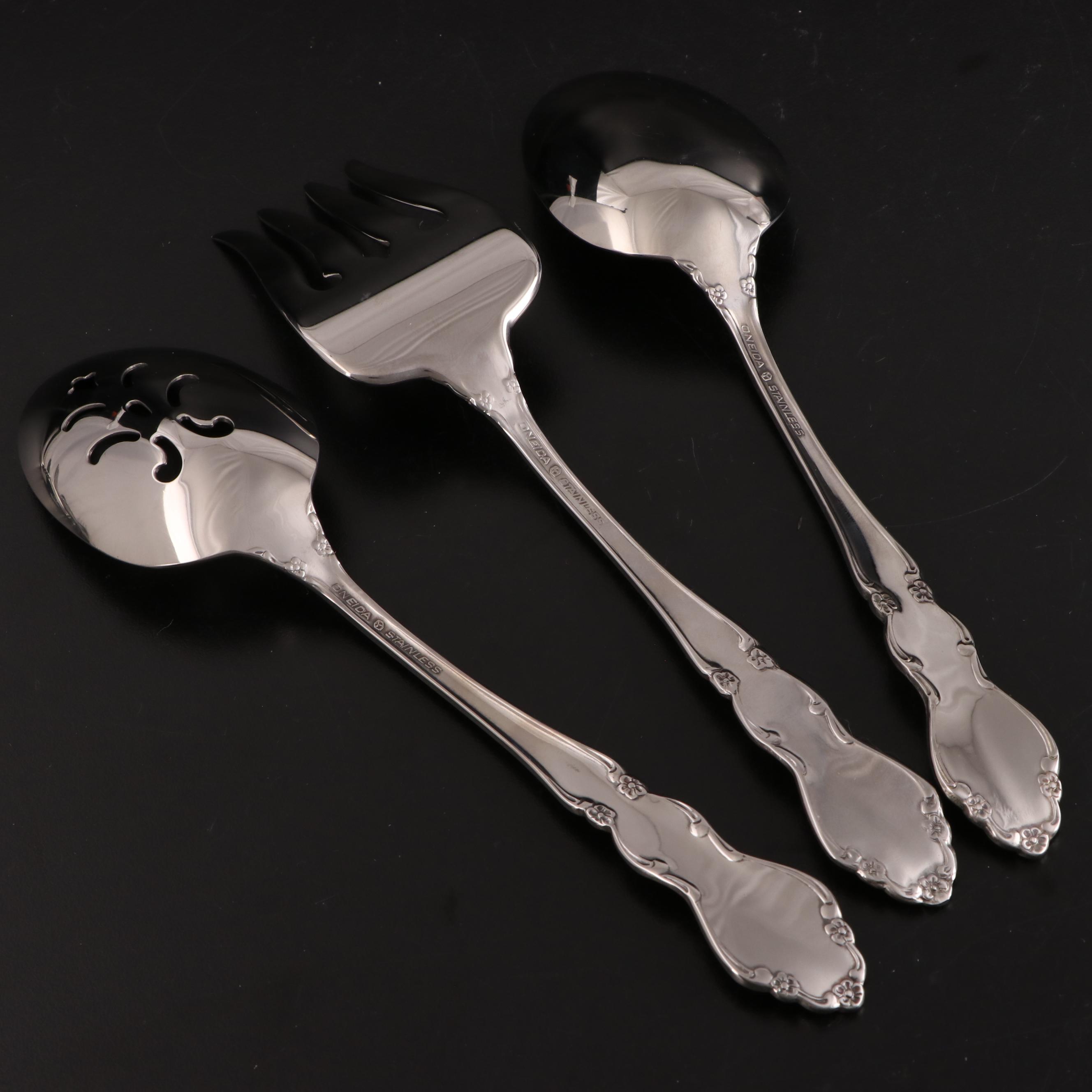 Oneida "Mansfield" Stainless Flatware in Mahogany Case, Late 20th Century