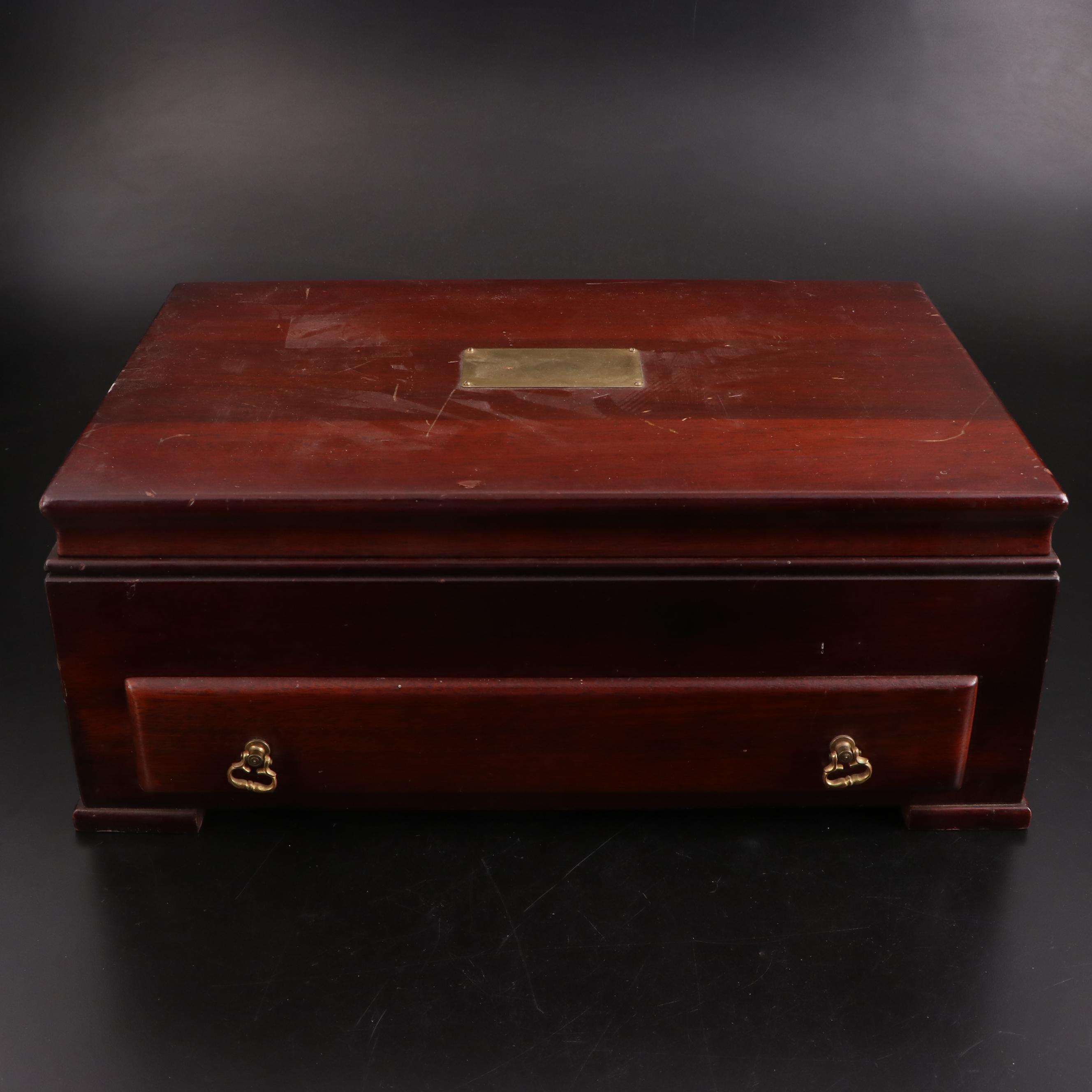 Oneida "Mansfield" Stainless Flatware in Mahogany Case, Late 20th Century