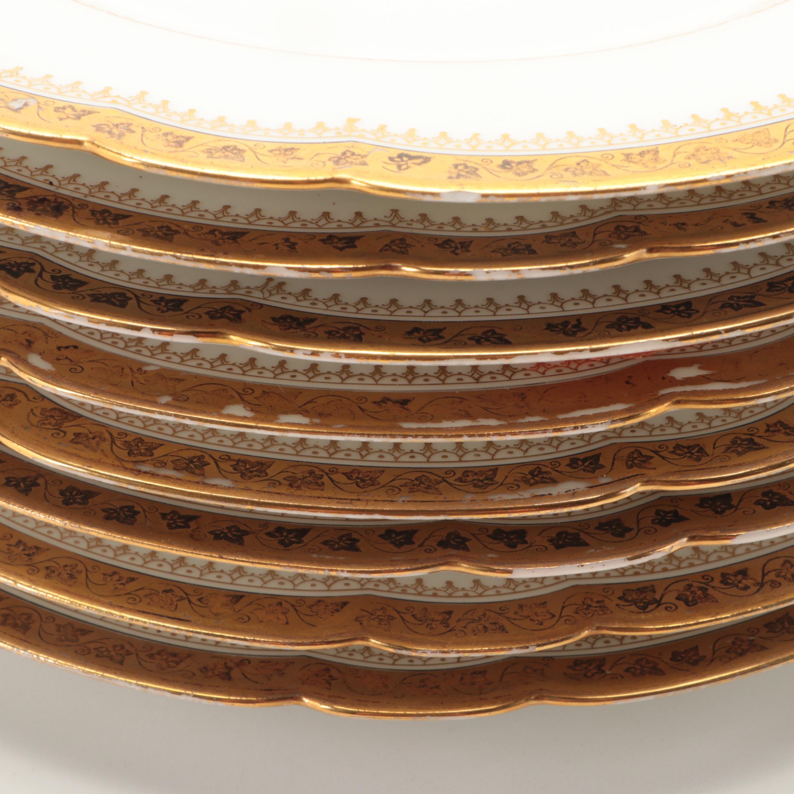 Jullien Fils Ainé Gilt Accented Limoges Porcelain Dessert Plates, Late 19th C.
