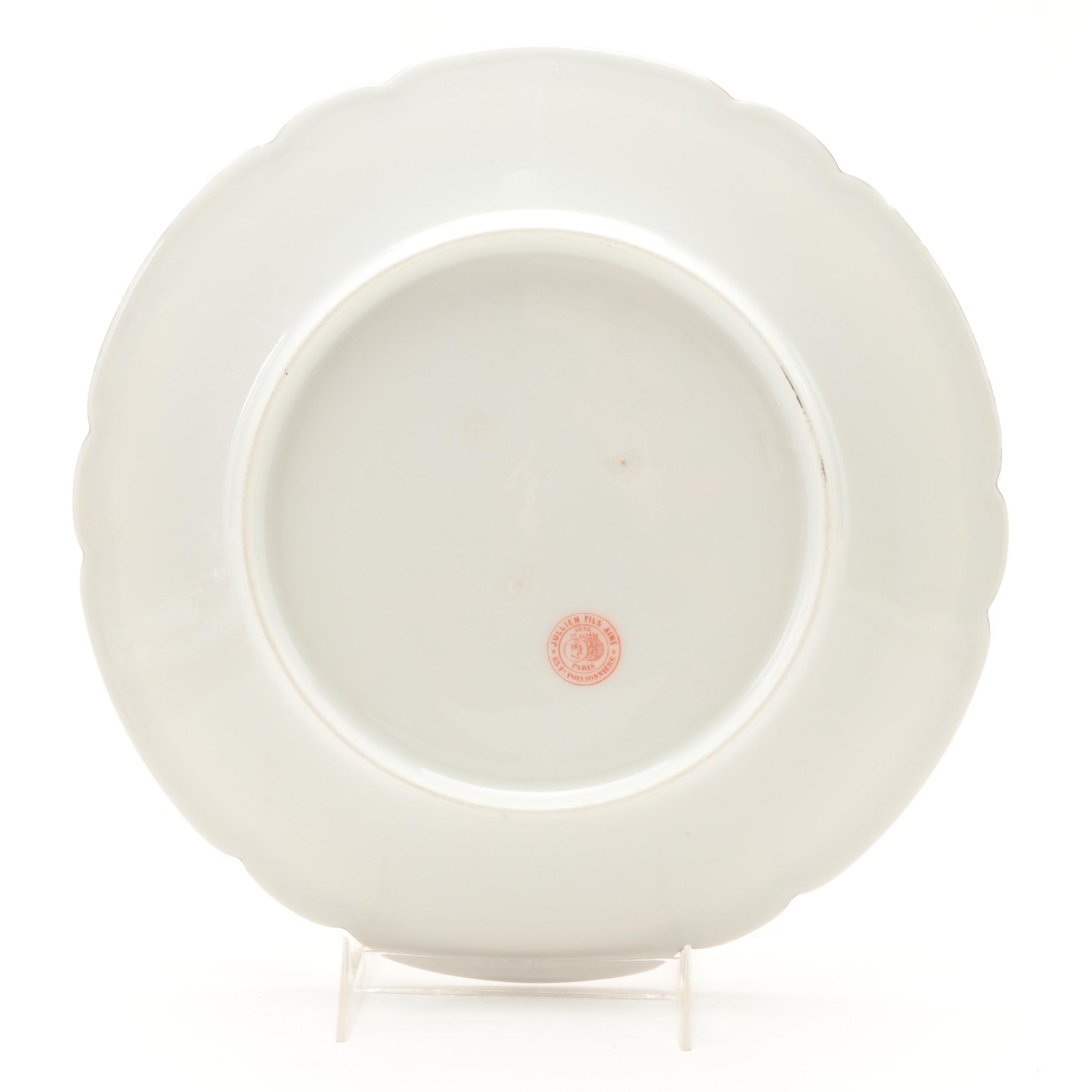 Jullien Fils Ainé Gilt Accented Limoges Porcelain Dessert Plates, Late 19th C.