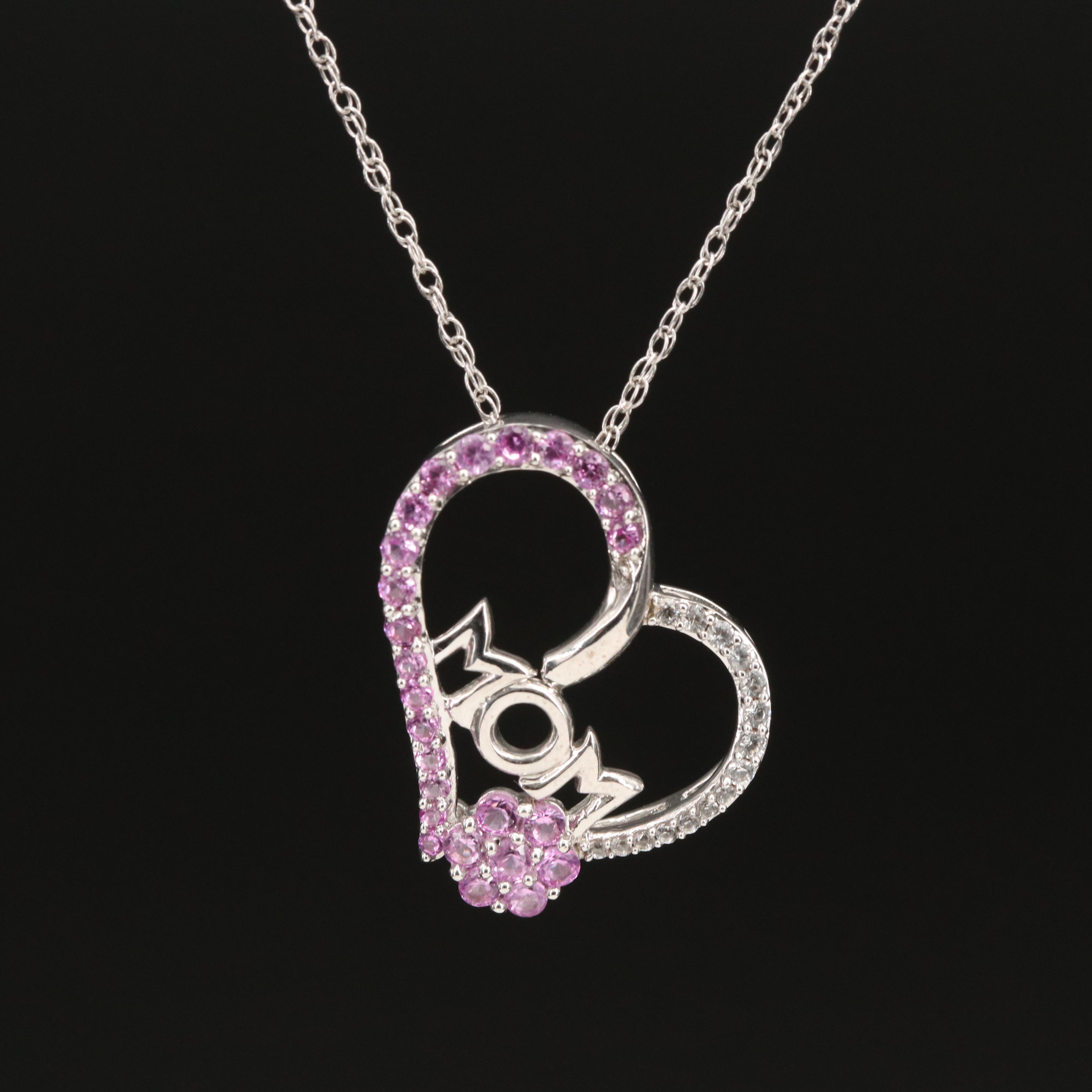 Sterling Sapphire "Mom" Heart Pendant