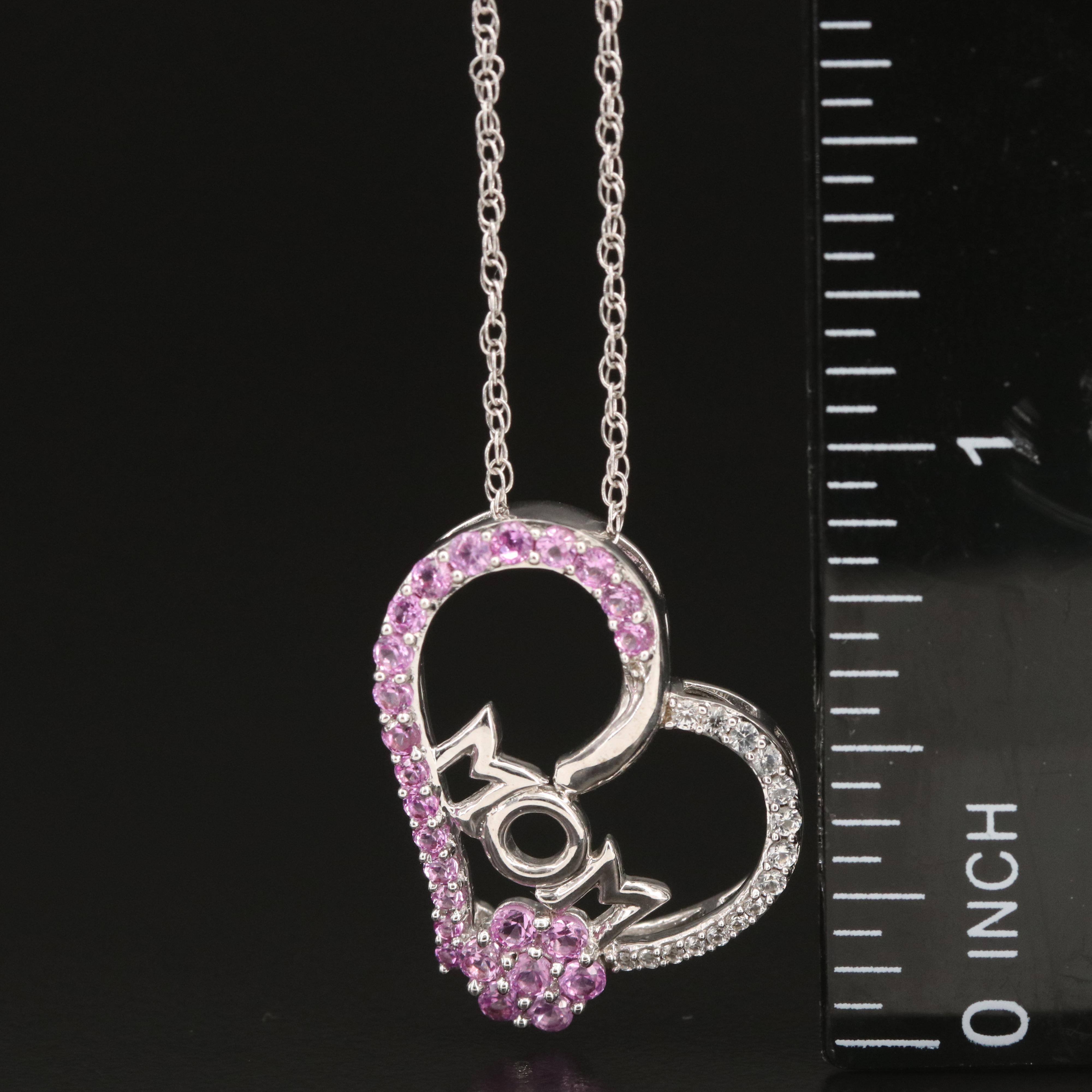 Sterling Sapphire "Mom" Heart Pendant