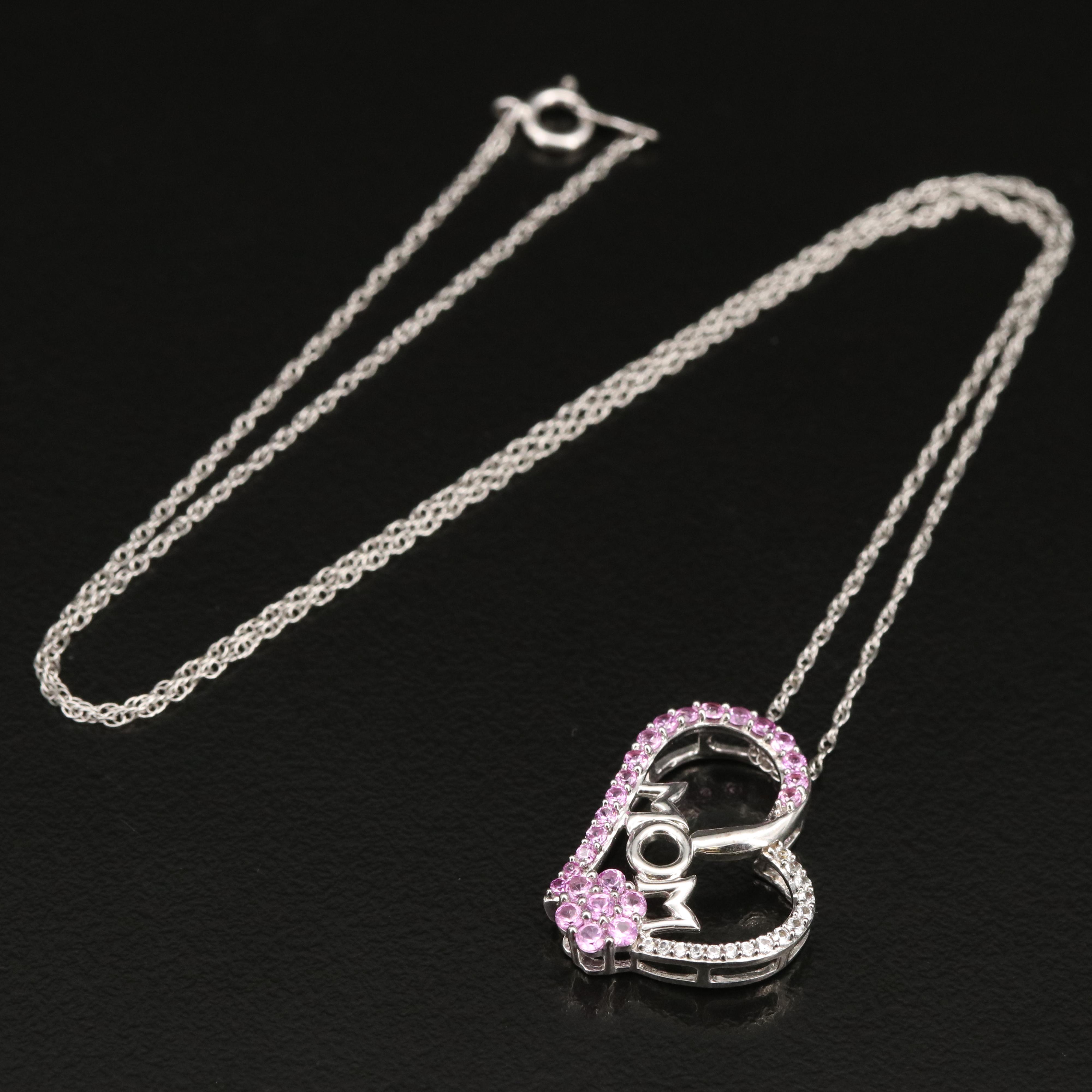 Sterling Sapphire "Mom" Heart Pendant