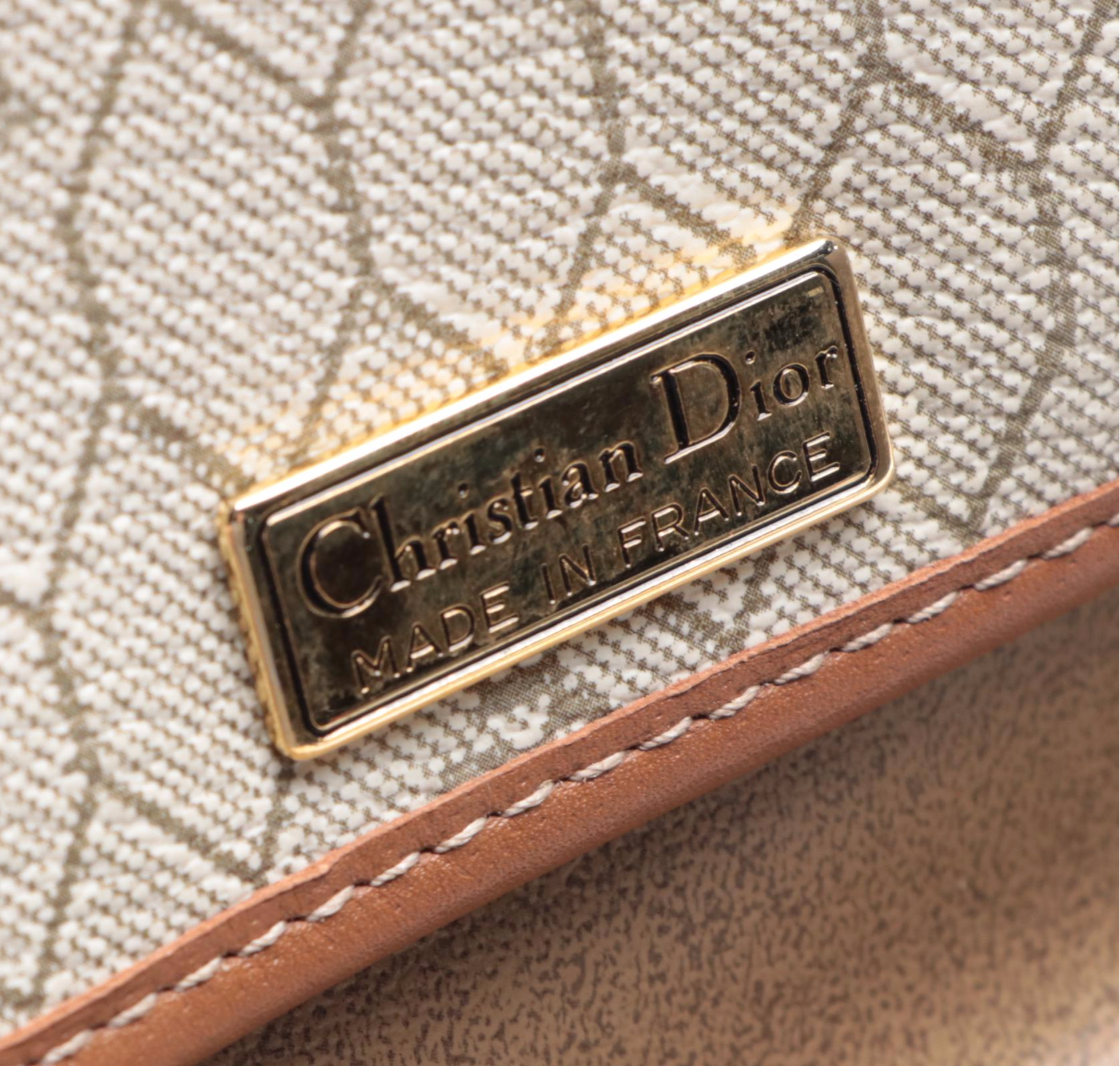 Christian Dior Small Shoulder Bag in Honeycomb Coated Canvas/Brown Leather