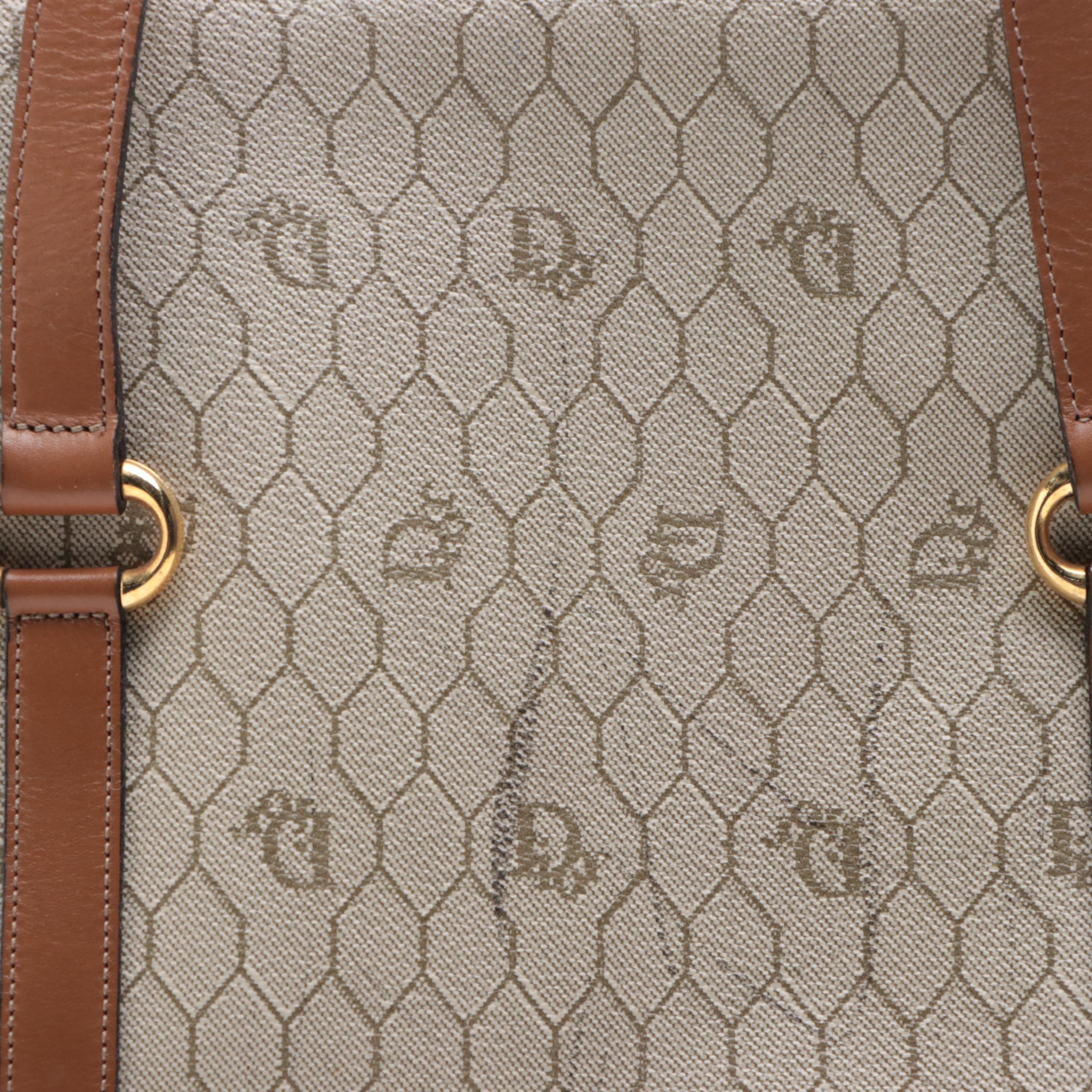 Christian Dior Small Shoulder Bag in Honeycomb Coated Canvas/Brown Leather