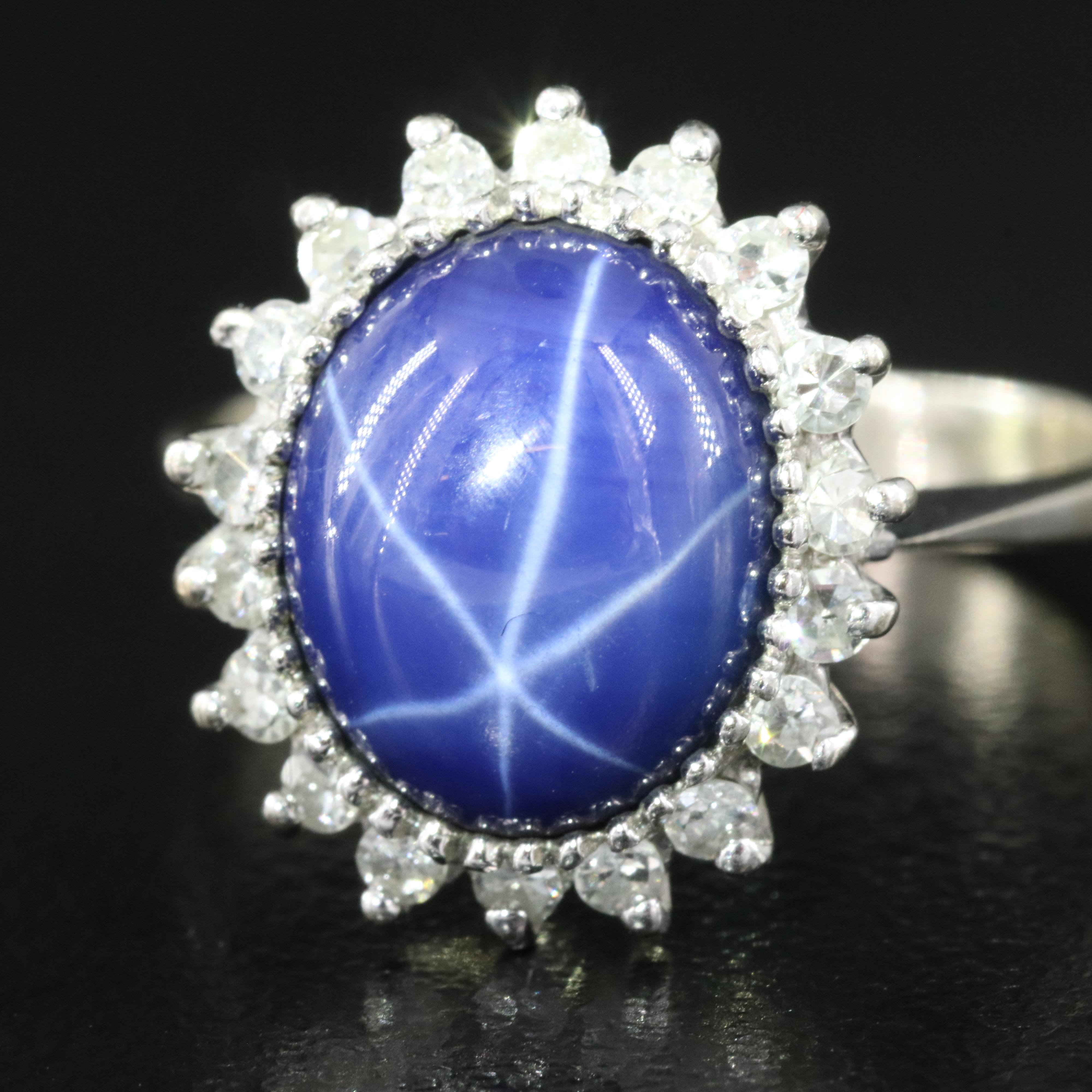 14K Star Sapphire and Diamond Ring