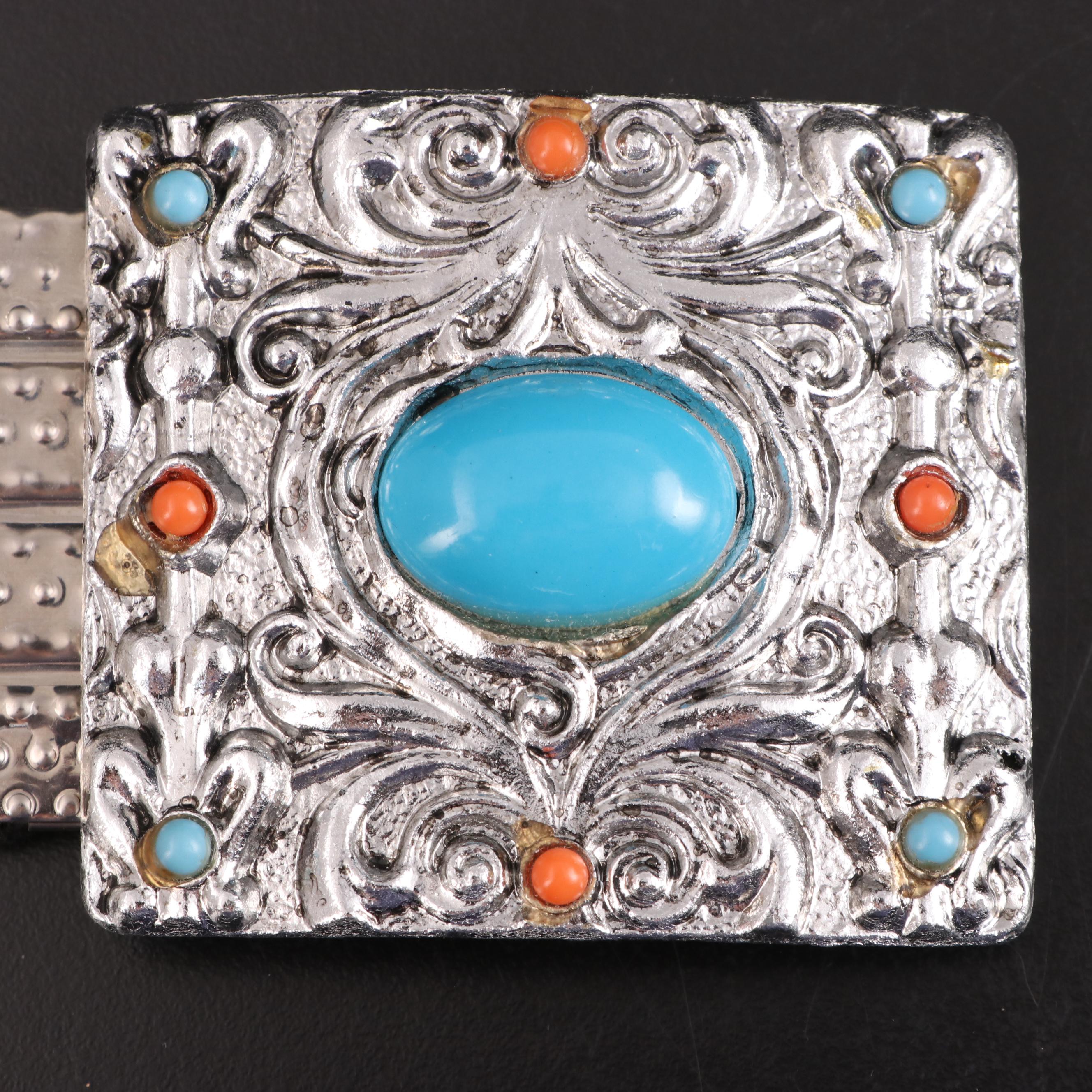 Embellished Metal Fish Scale and Elastic Belt