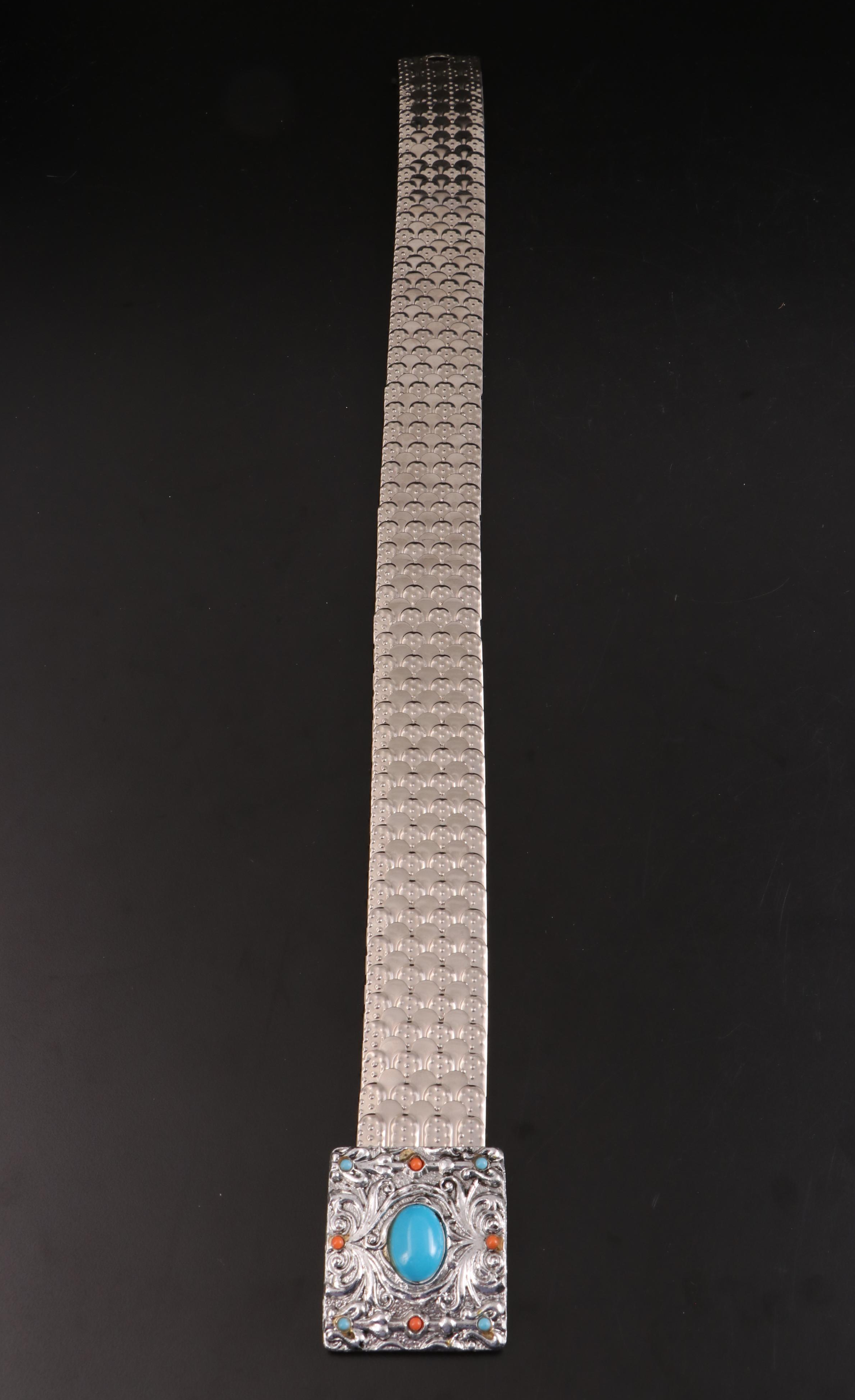 Embellished Metal Fish Scale and Elastic Belt