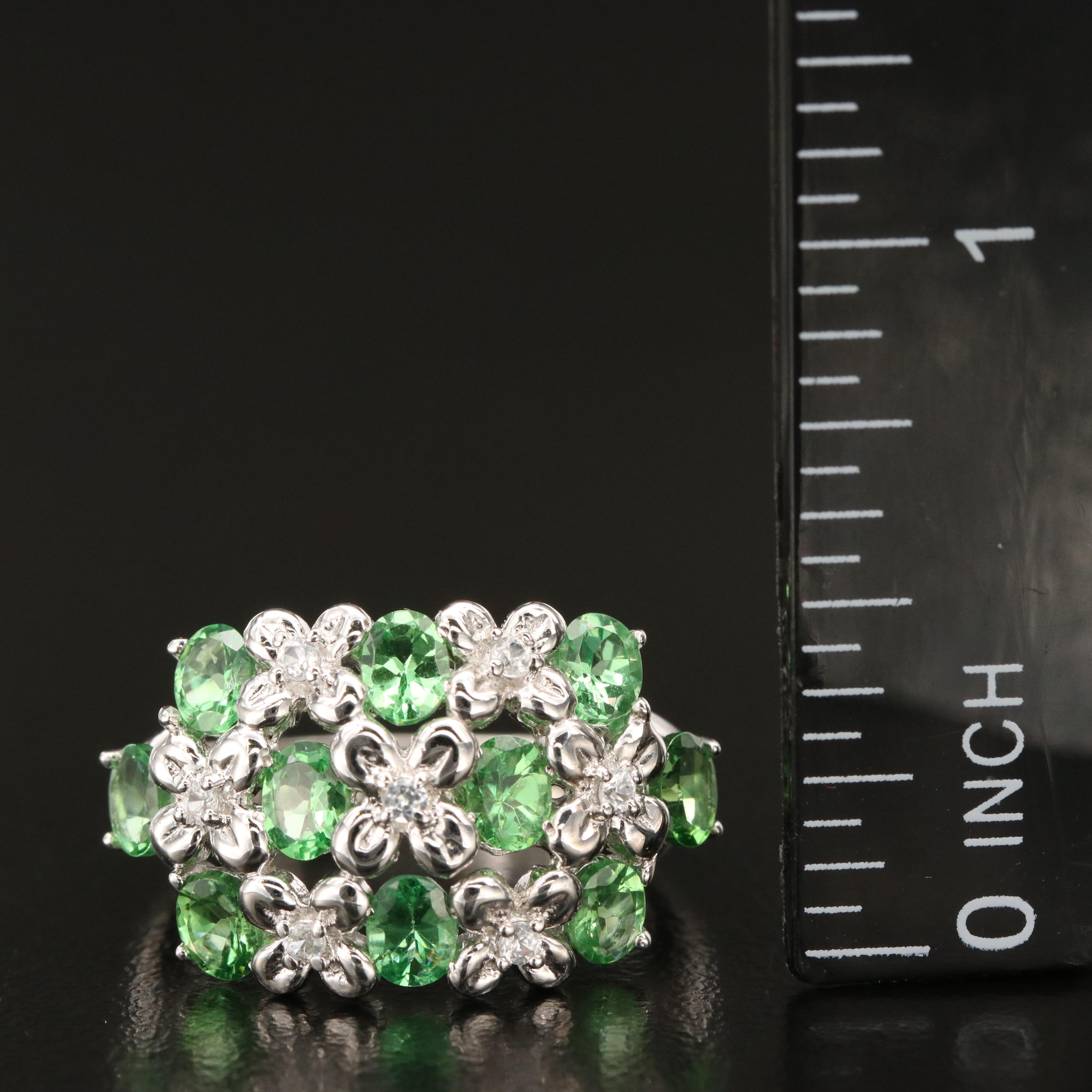 Sterling Tsavorite and Zircon Ring