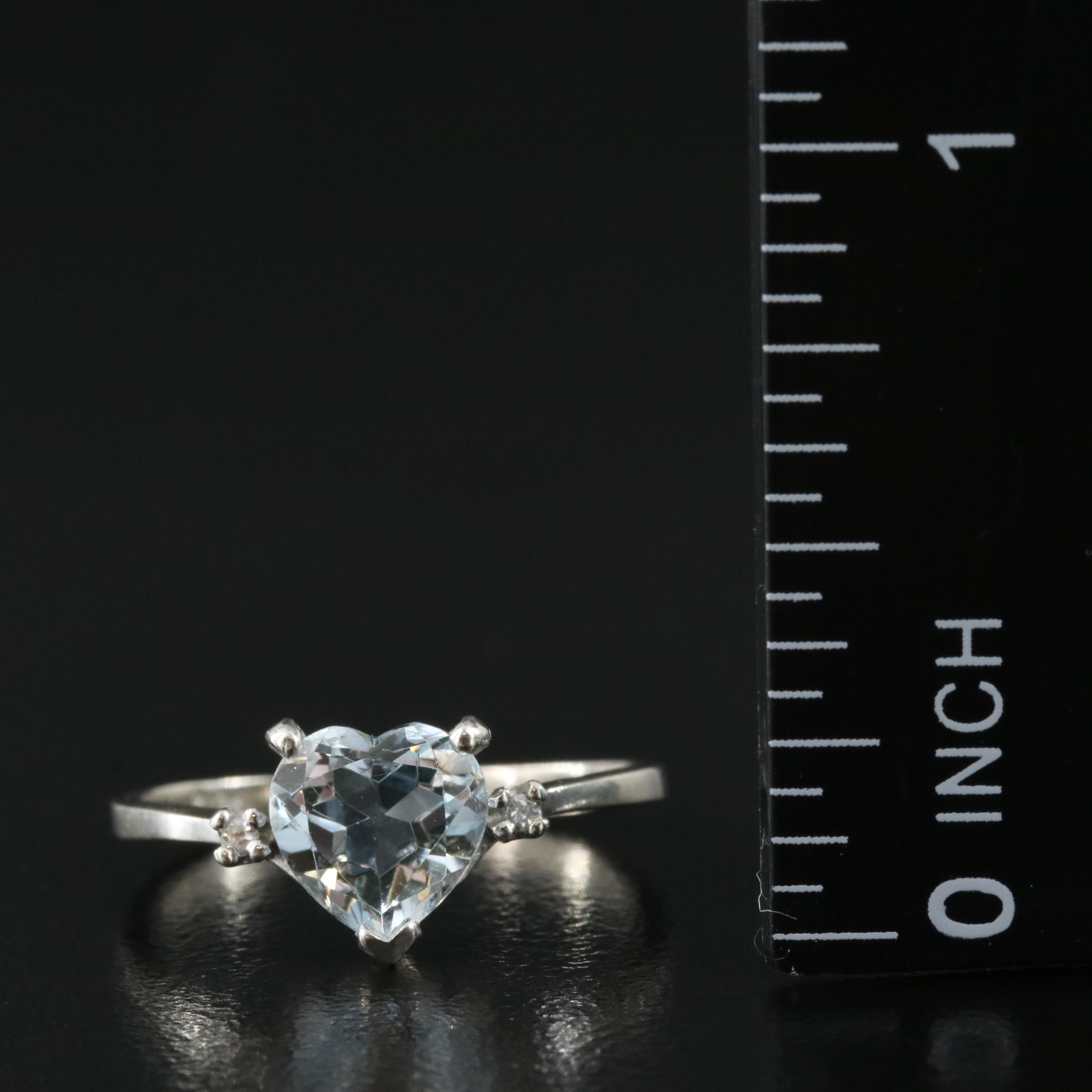 10K Aquamarine and Diamond Heart Ring