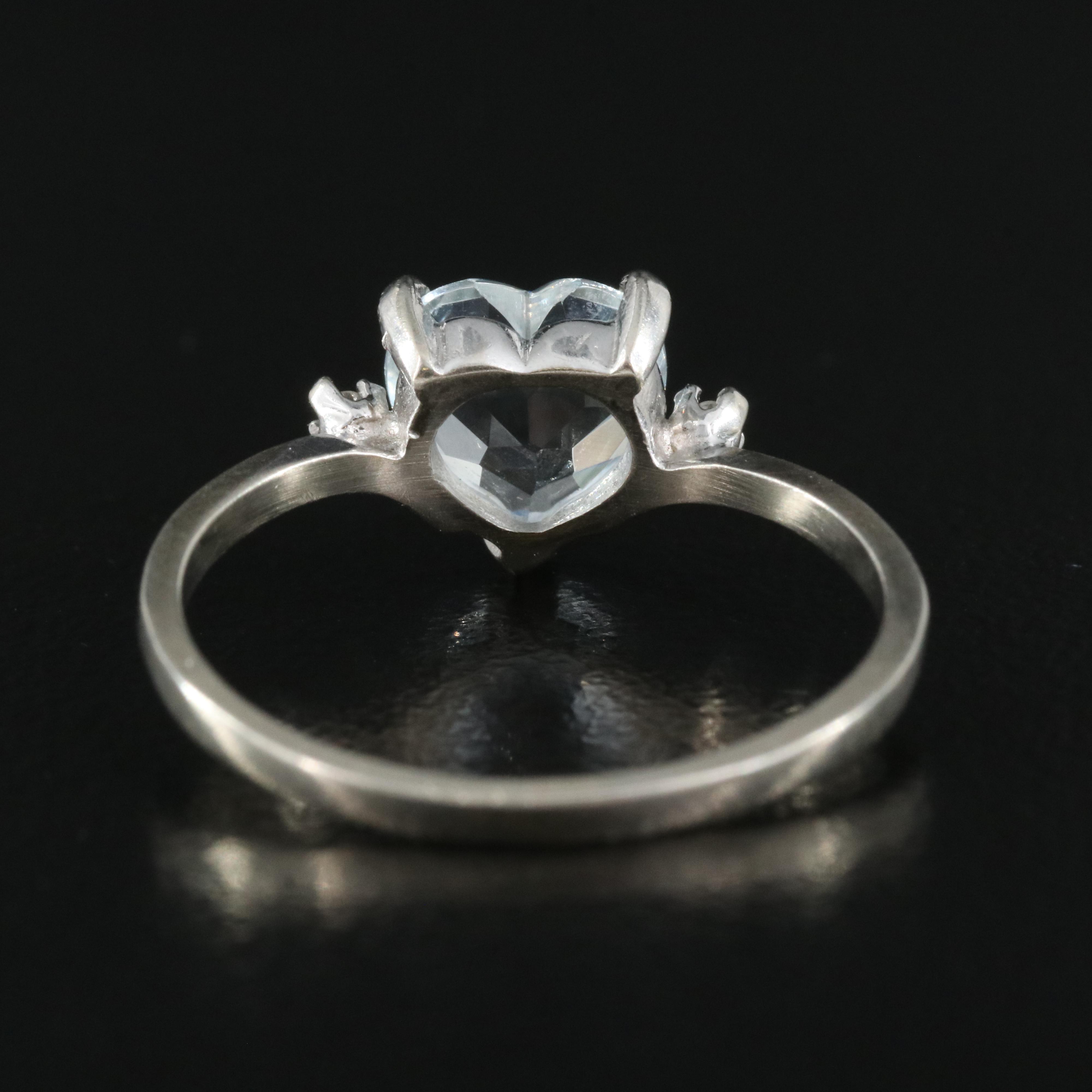 10K Aquamarine and Diamond Heart Ring