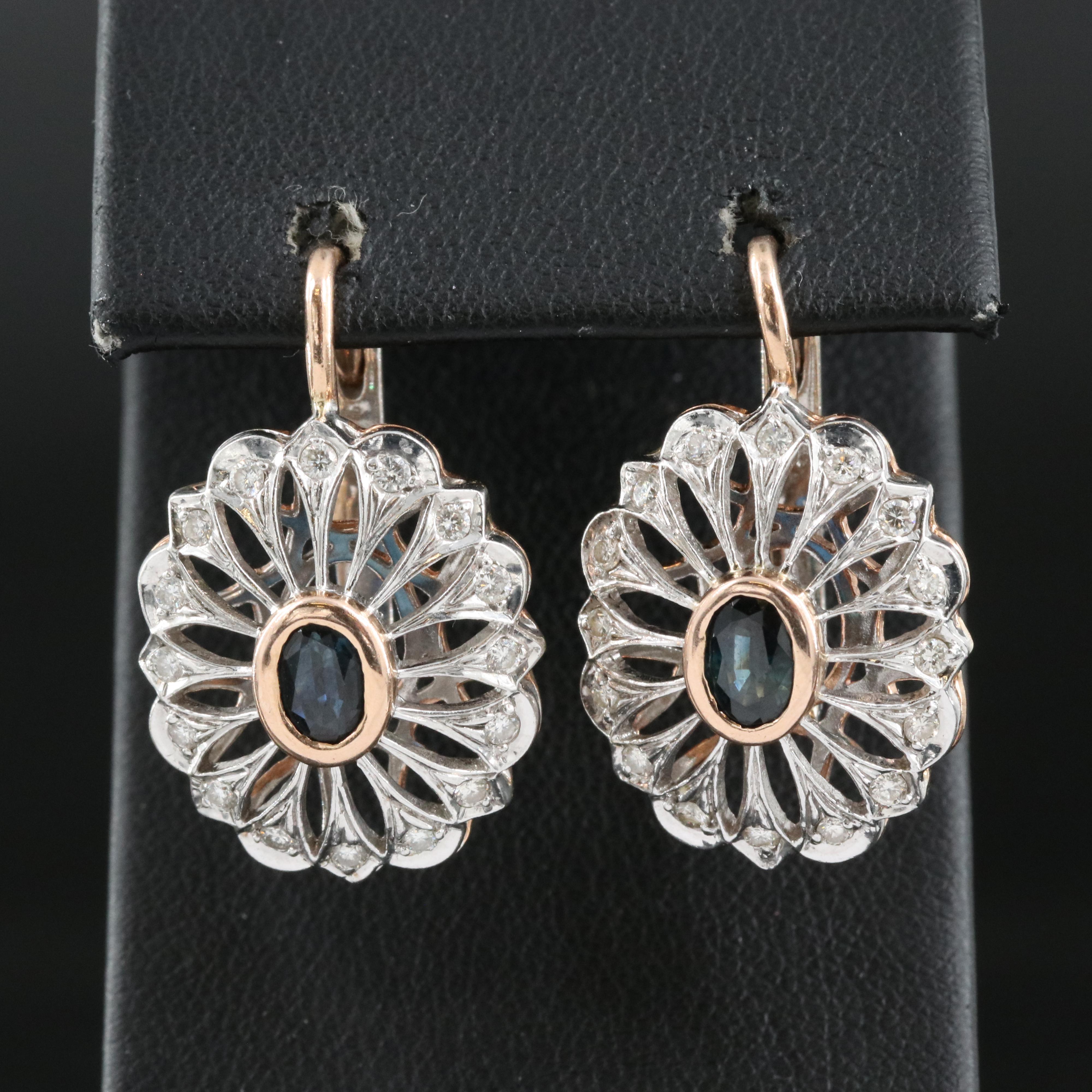 14K Rose and Yellow Gold Sapphire and Diamond Earrings