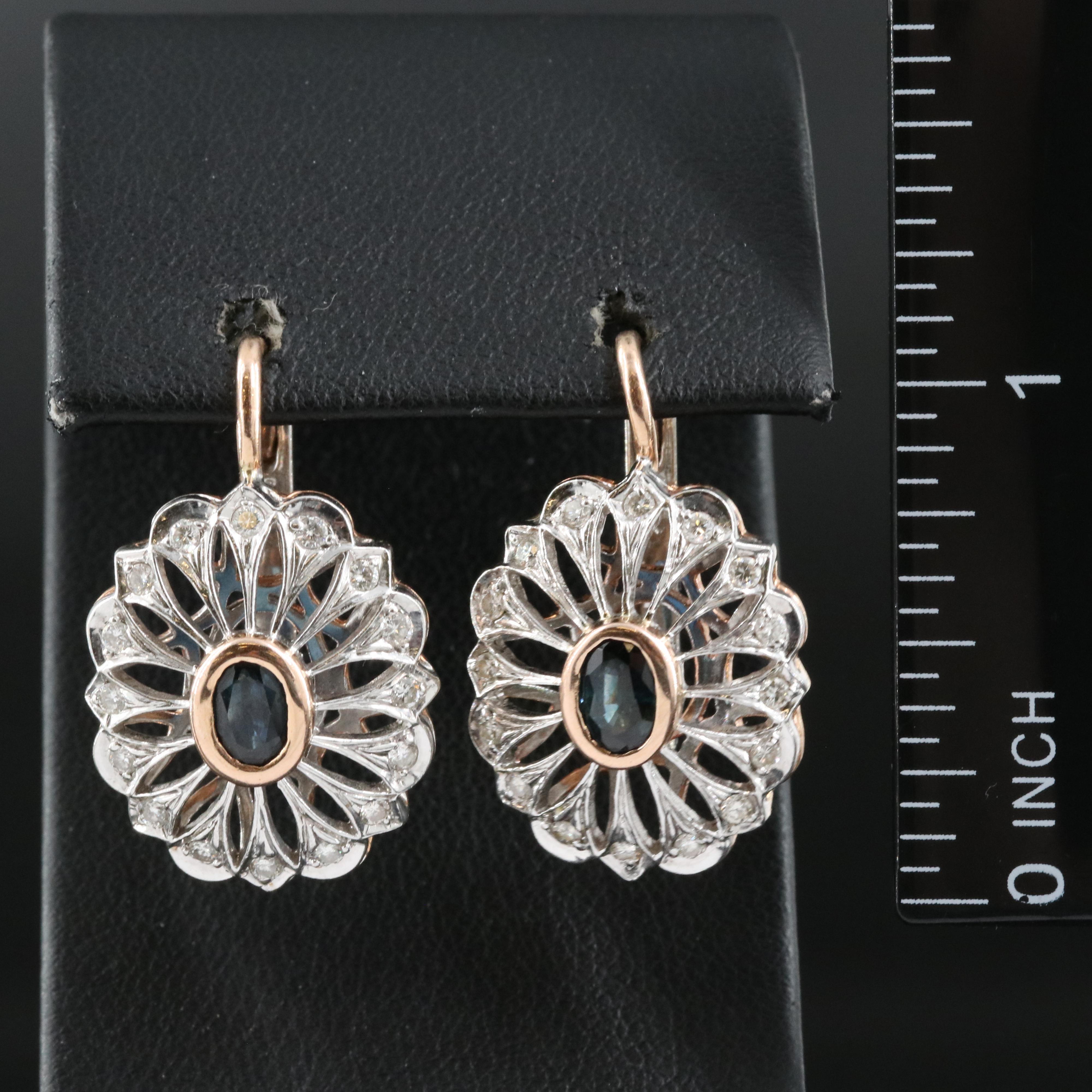 14K Rose and Yellow Gold Sapphire and Diamond Earrings