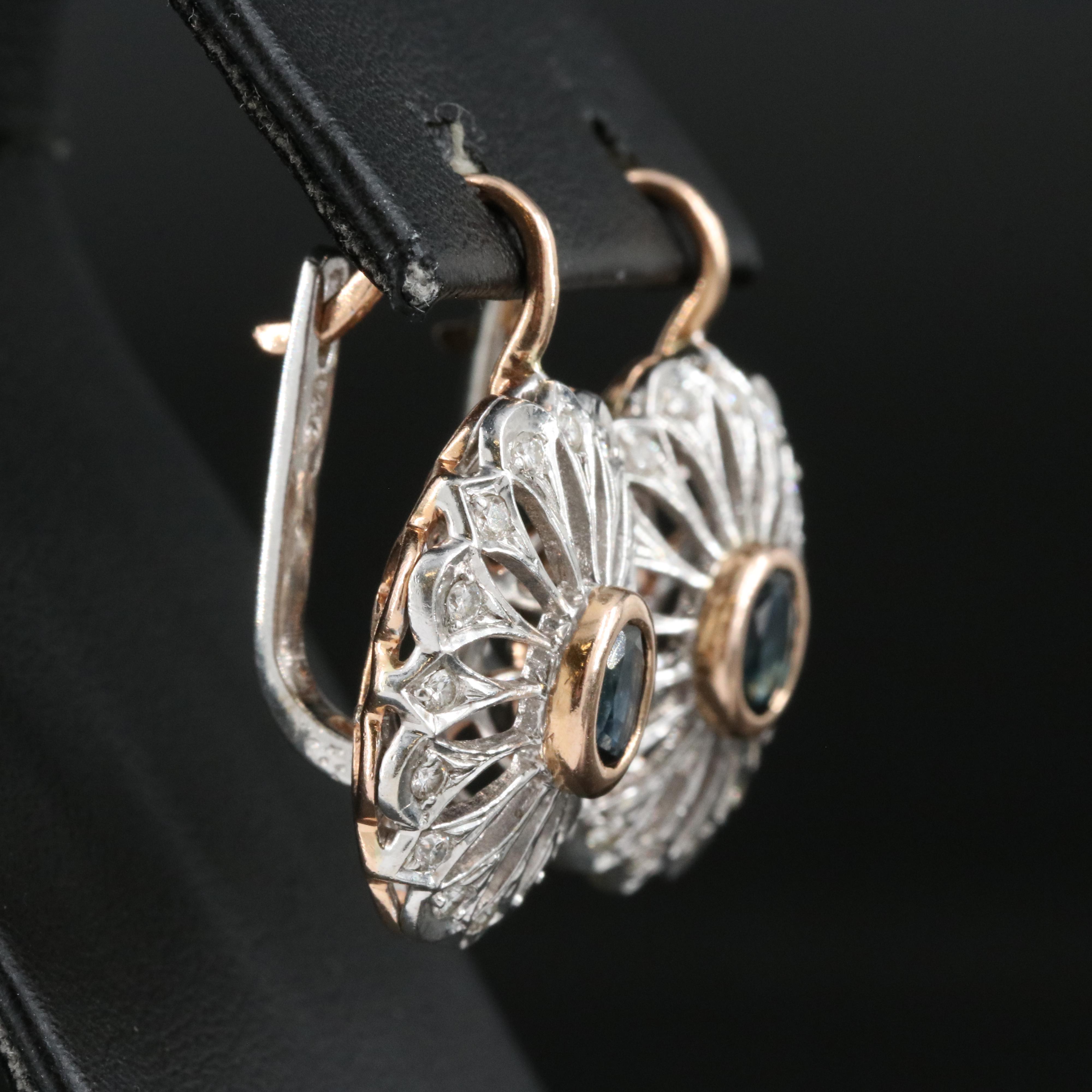 14K Rose and Yellow Gold Sapphire and Diamond Earrings