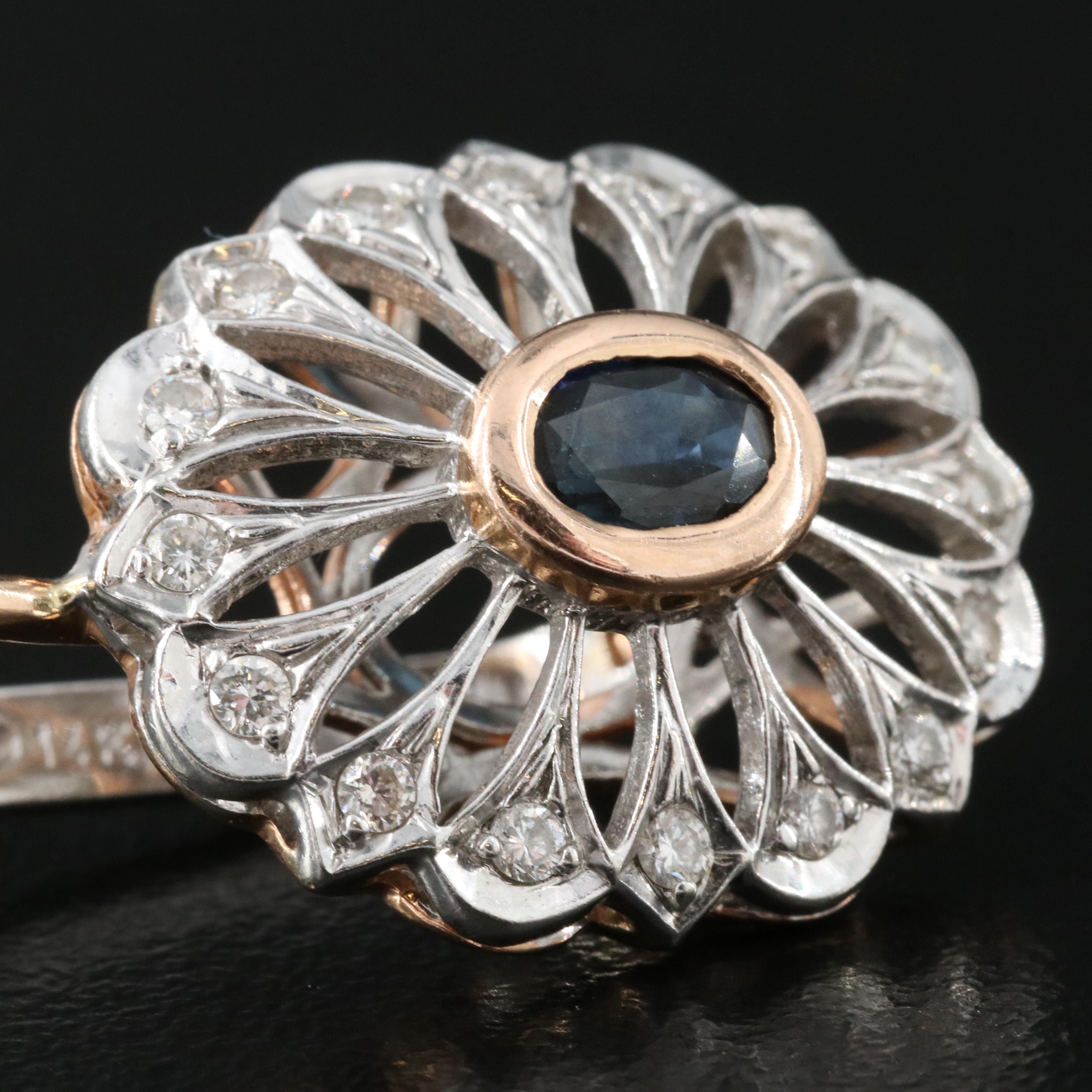 14K Rose and Yellow Gold Sapphire and Diamond Earrings