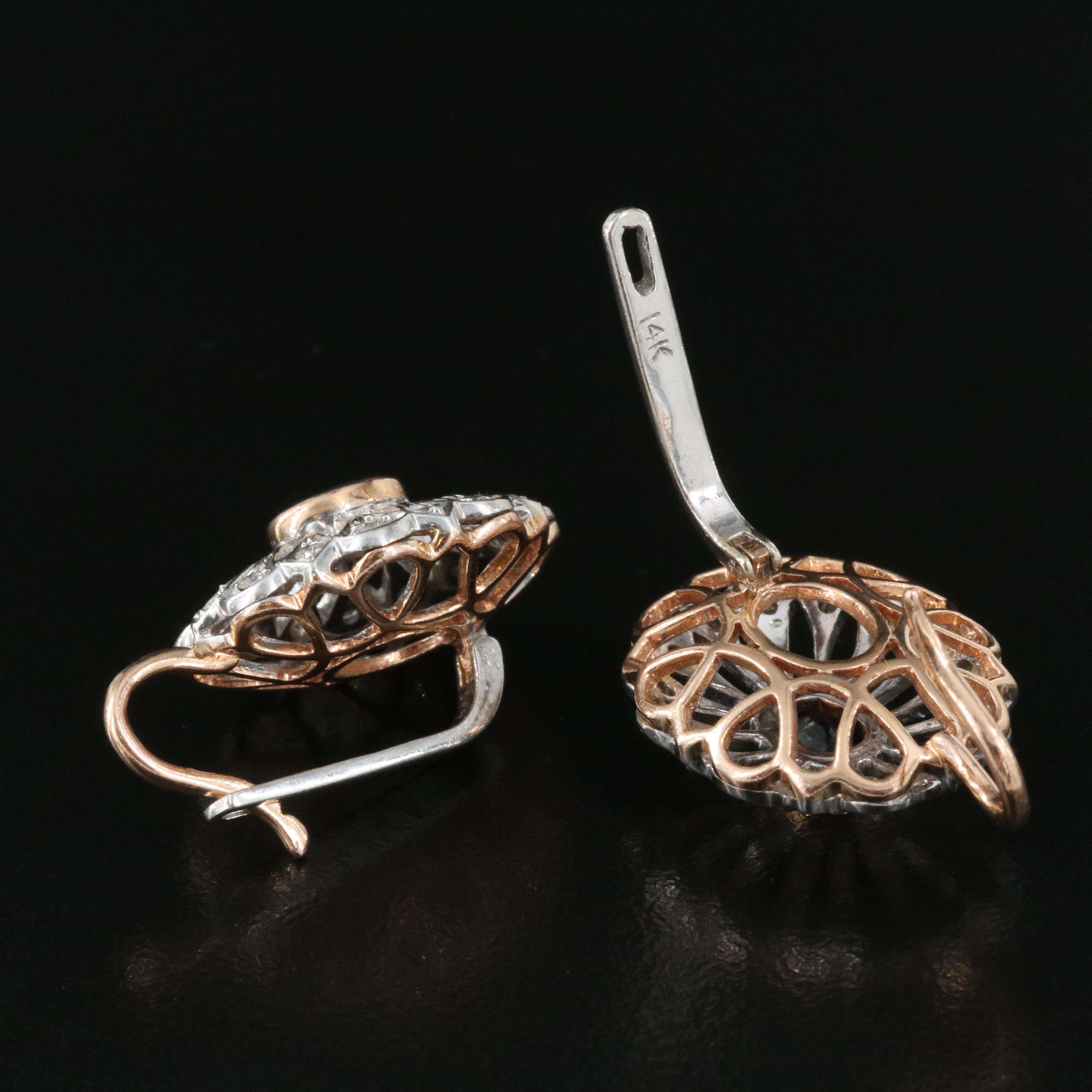 14K Rose and Yellow Gold Sapphire and Diamond Earrings