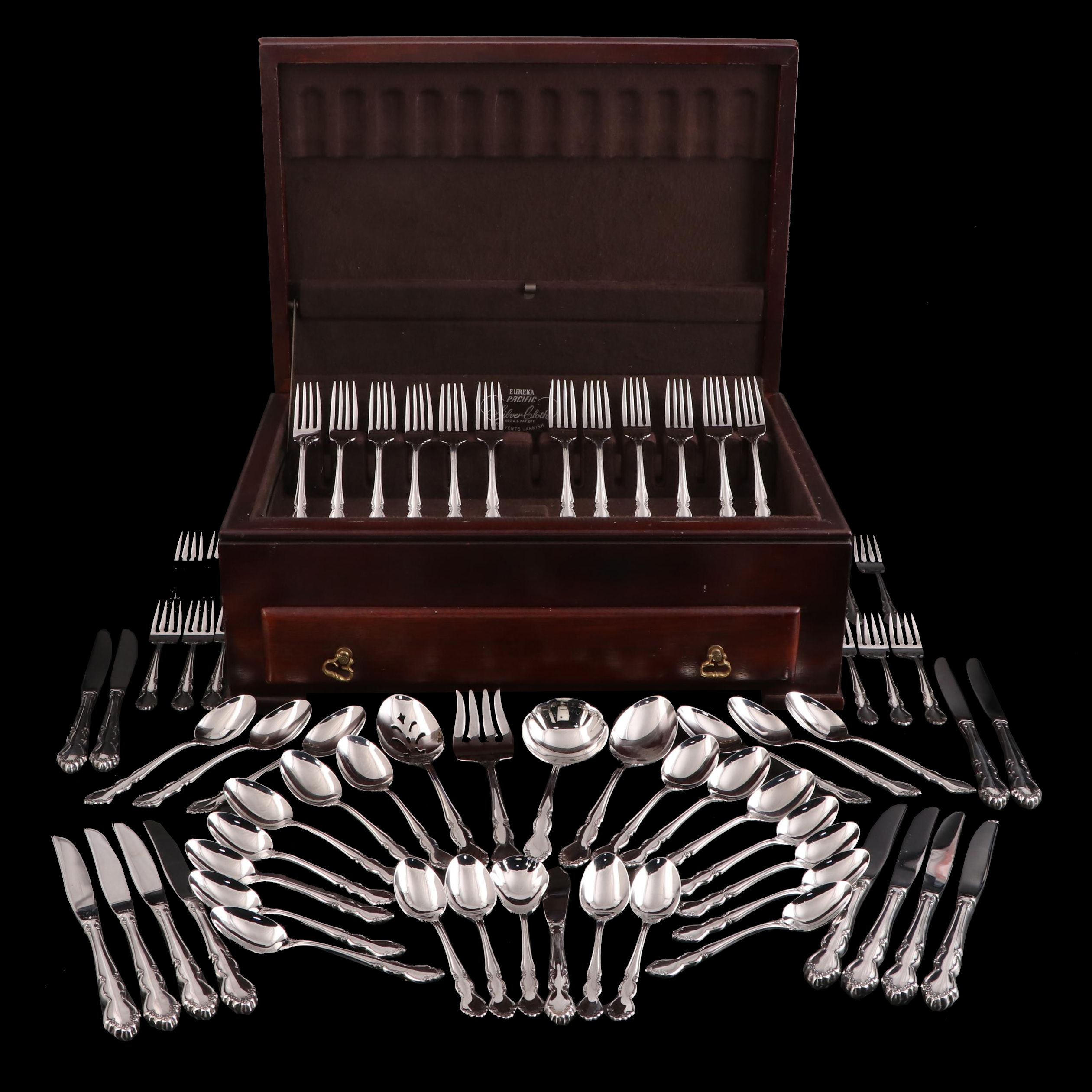 Oneida "Mansfield" Stainless Flatware in Mahogany Case, Late 20th Century