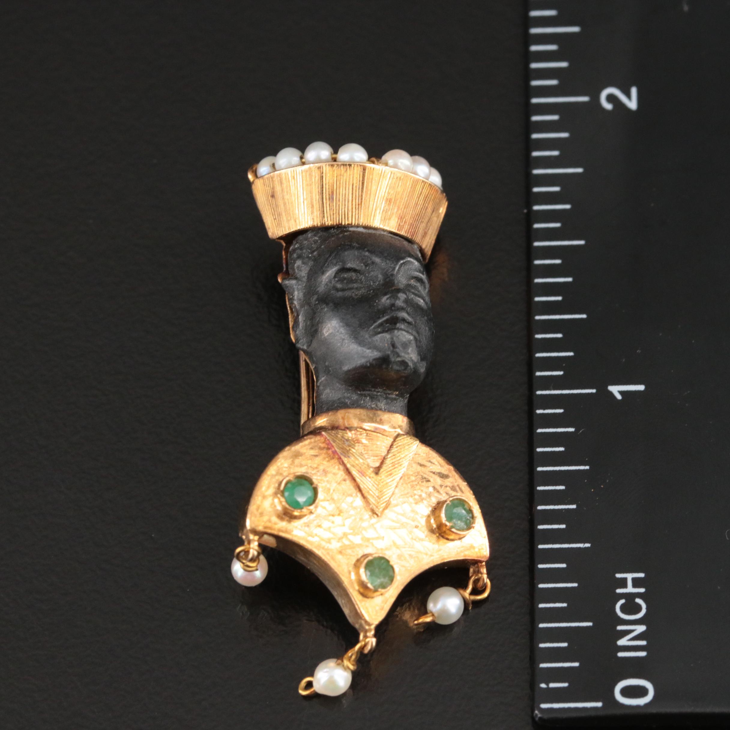 Vintage Italian 18K Faux Ebony and Emerald Blackamoor Jewelry Set