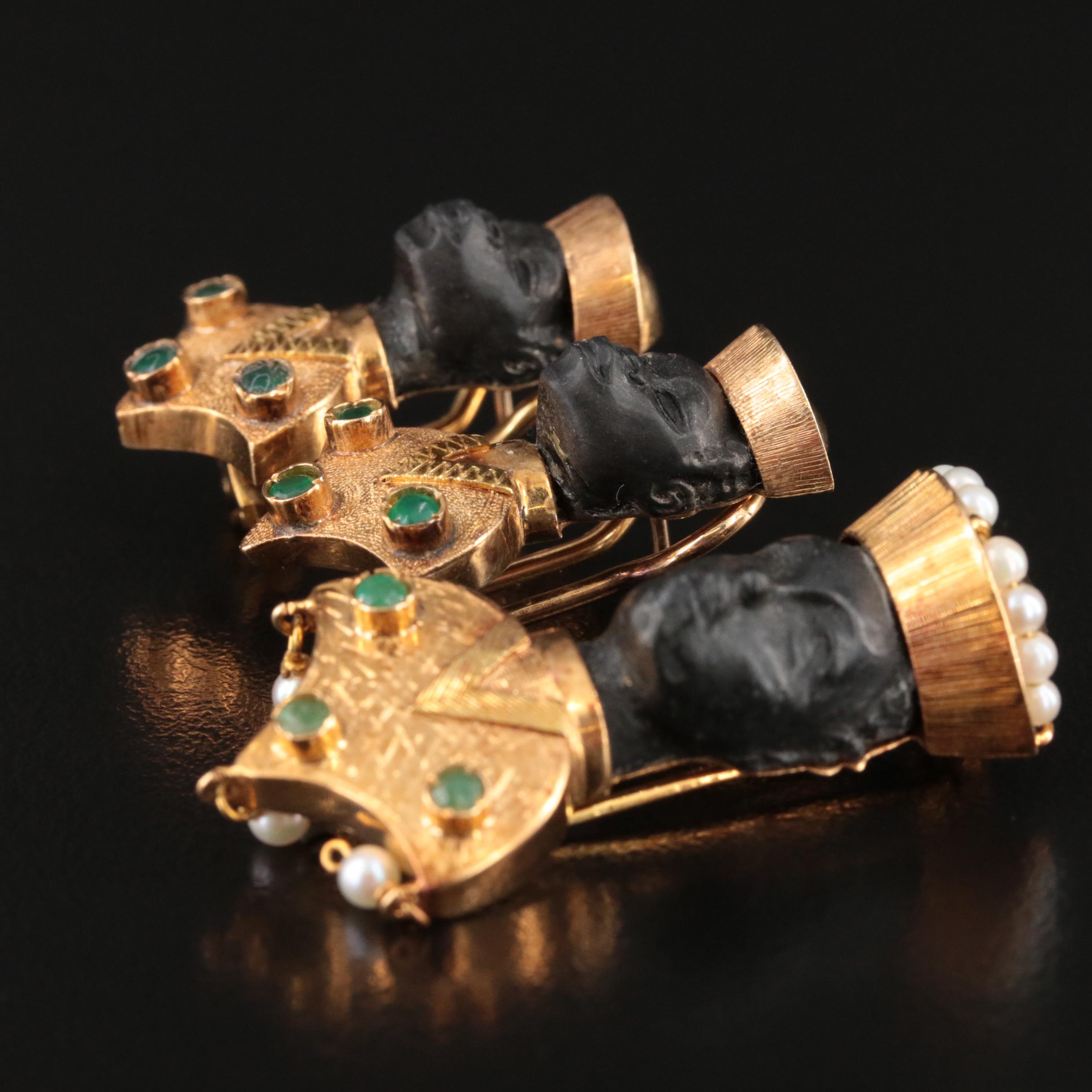 Vintage Italian 18K Faux Ebony and Emerald Blackamoor Jewelry Set