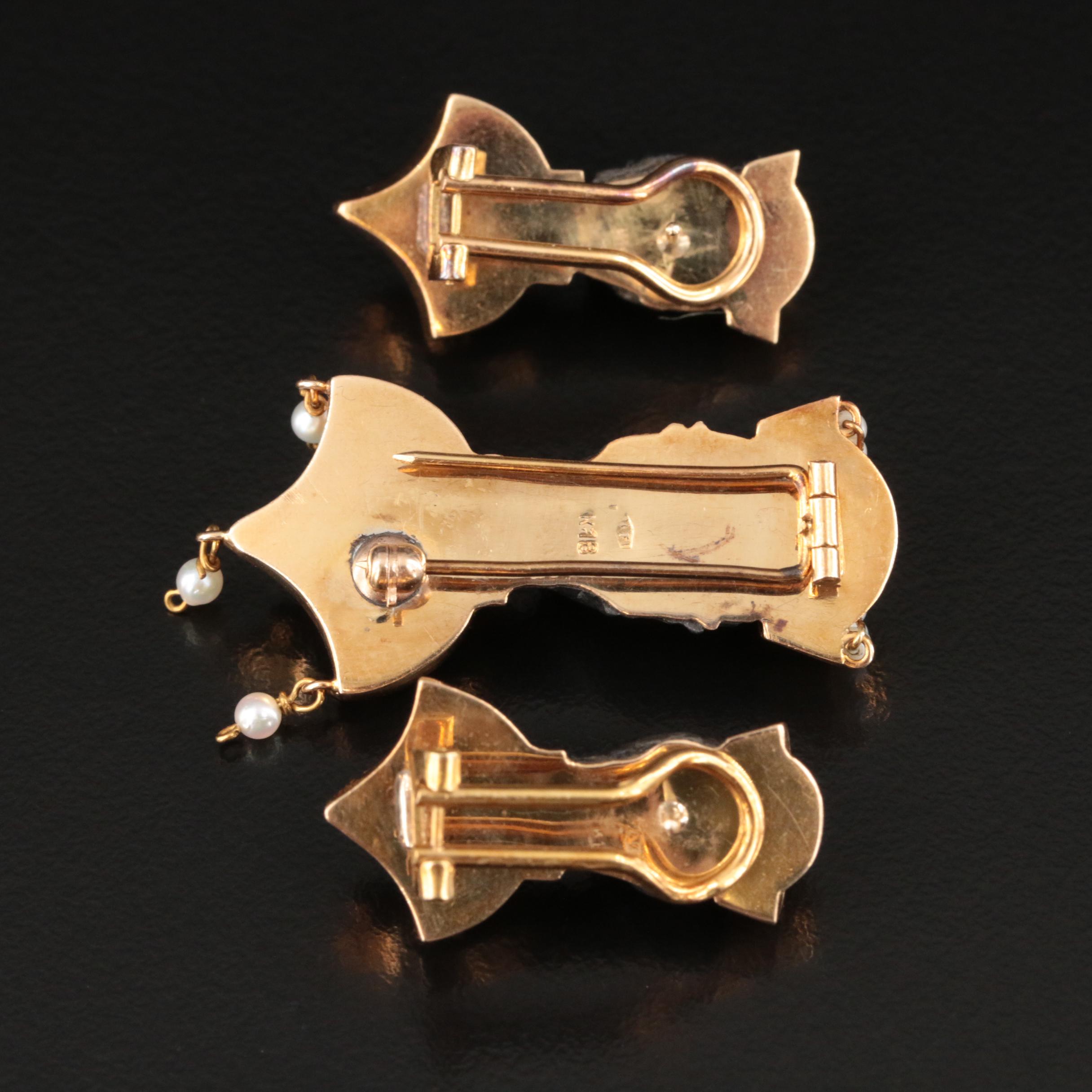 Vintage Italian 18K Faux Ebony and Emerald Blackamoor Jewelry Set