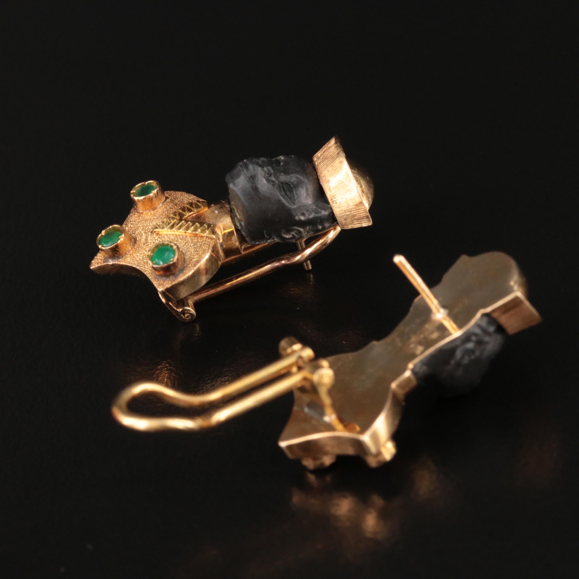 Vintage Italian 18K Faux Ebony and Emerald Blackamoor Jewelry Set