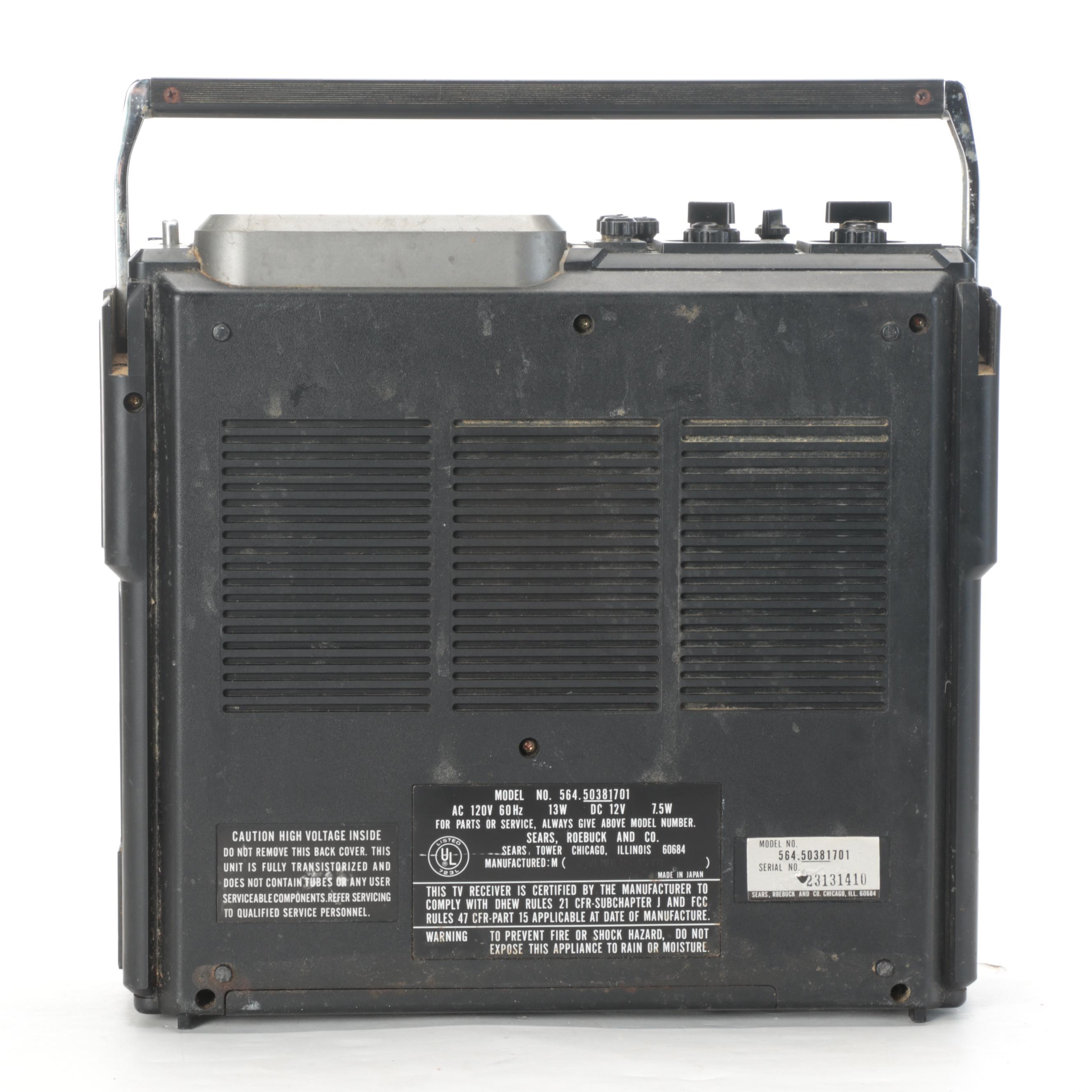 Sears Roebuck Model 564.50381 "Go Anywhere" Portable Television and Radio, 1980s